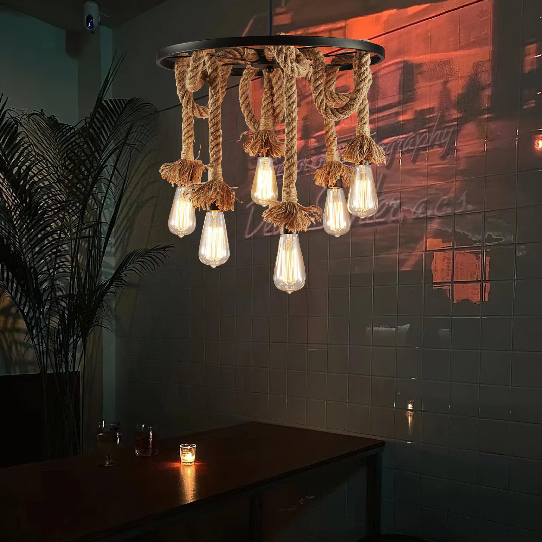 Hemp Rope Industrial Six Head Chandelier - Letslighting