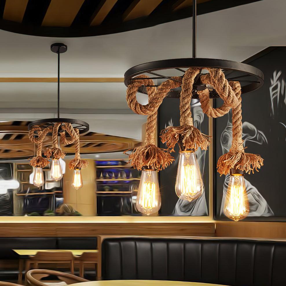 Hemp Rope Industrial Six Head Chandelier - Letslighting