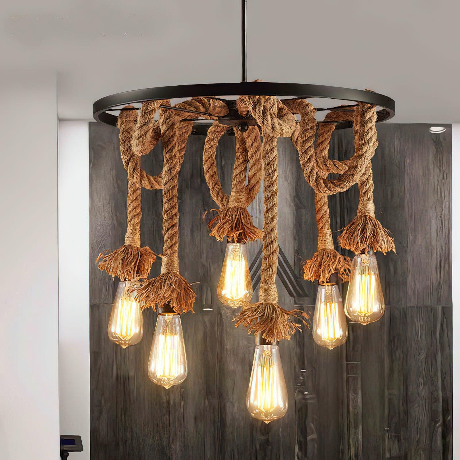 Hemp Rope Industrial Six Head Chandelier - Letslighting