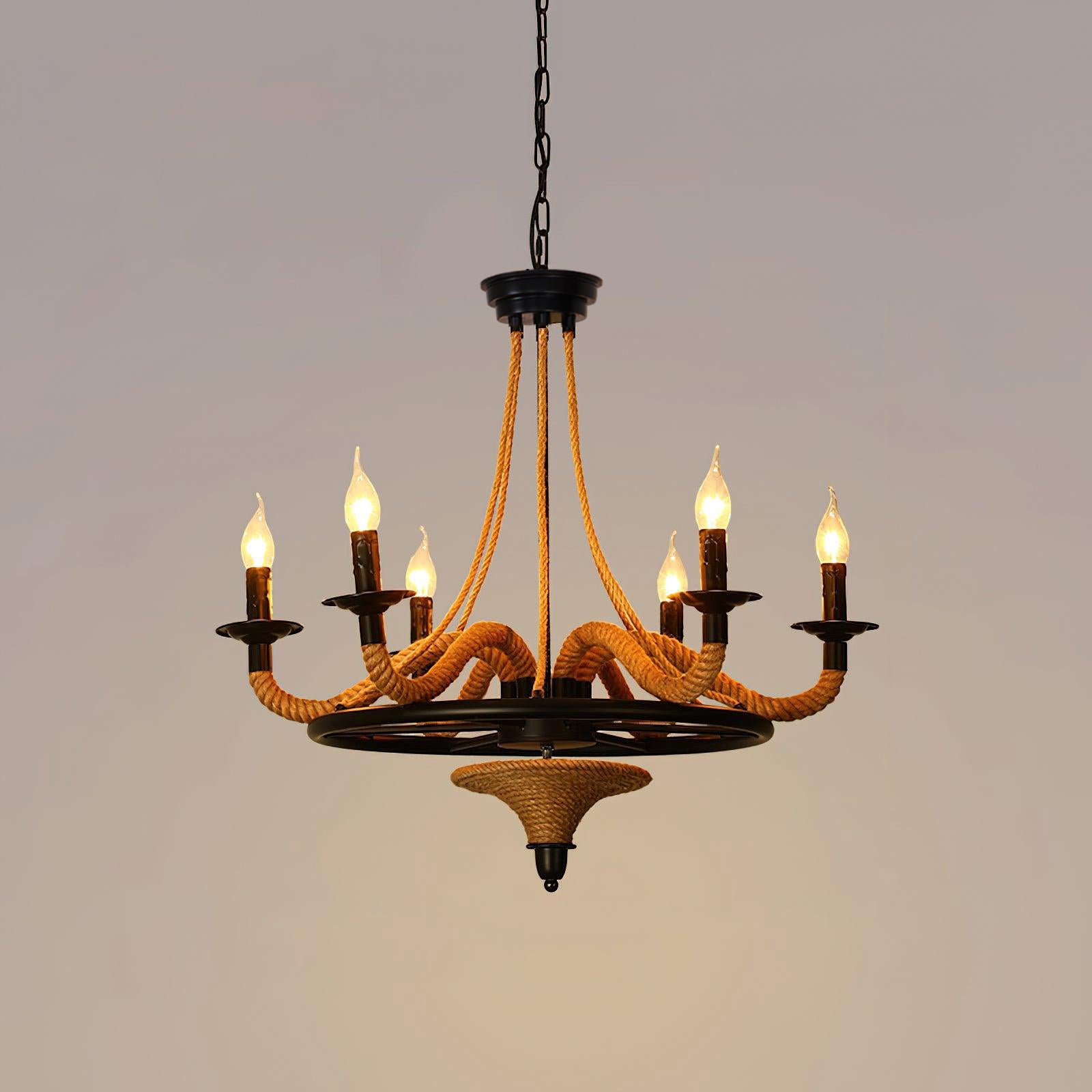 Hemp Rope Industrial Large Wheel Chandelier - Letslighting