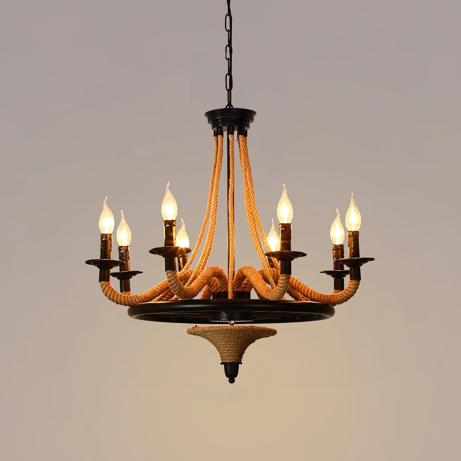 Hemp Rope Industrial Large Wheel Chandelier - Letslighting