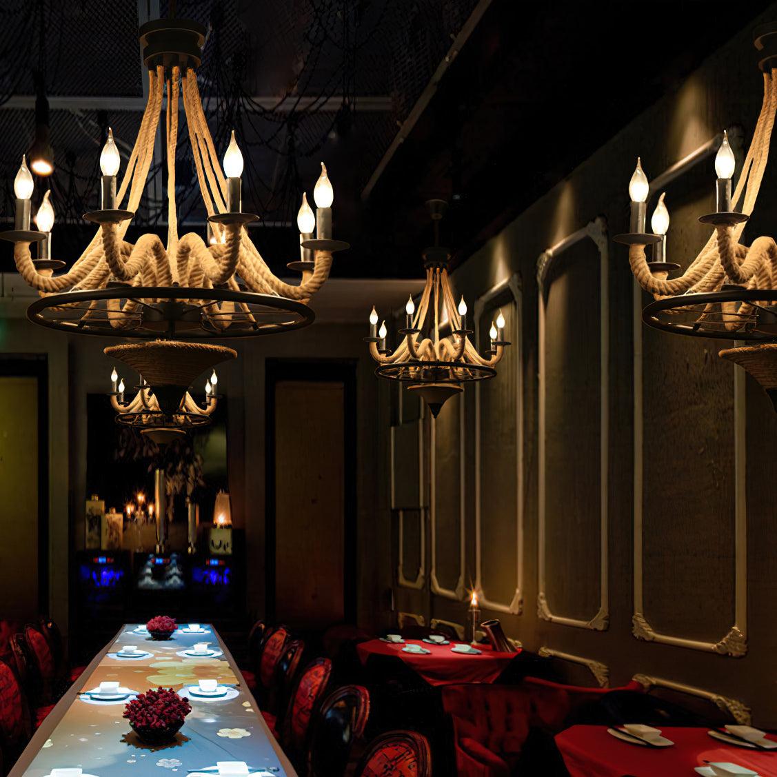Hemp Rope Industrial Large Wheel Chandelier - Letslighting