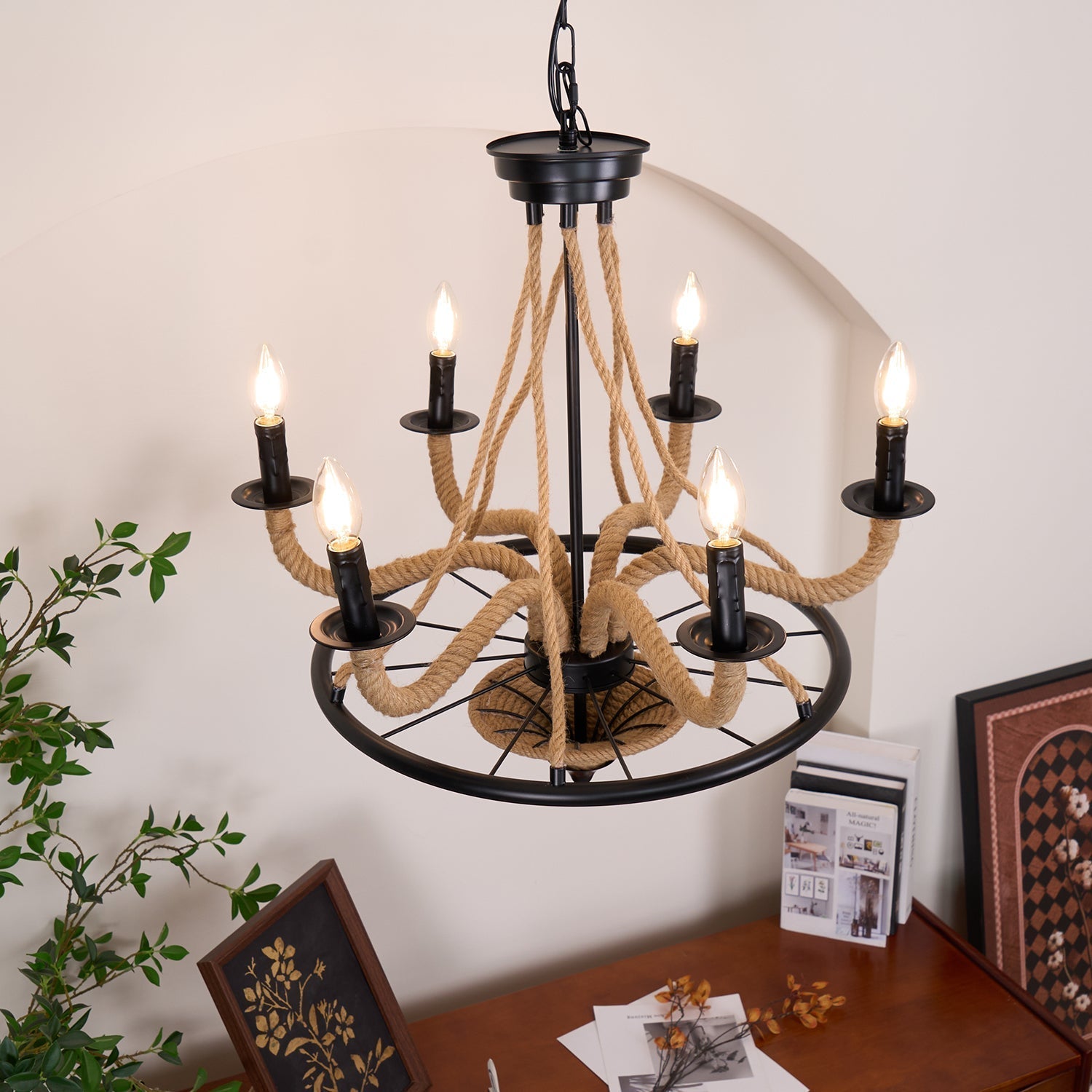 Hemp Rope Industrial Large Wheel Chandelier - Letslighting