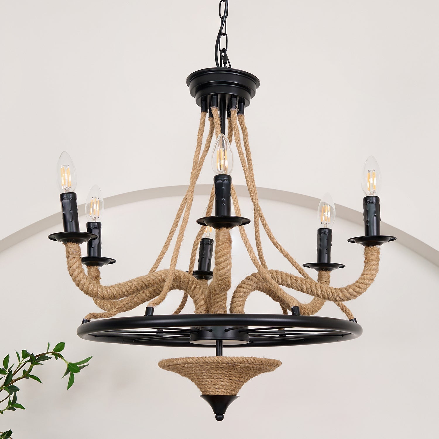 Hemp Rope Industrial Large Wheel Chandelier - Letslighting