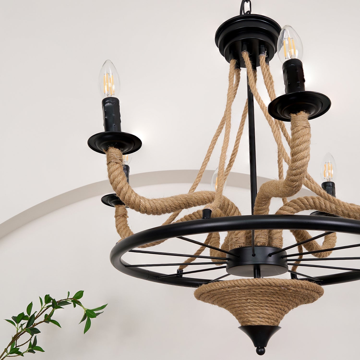 Hemp Rope Industrial Large Wheel Chandelier - Letslighting