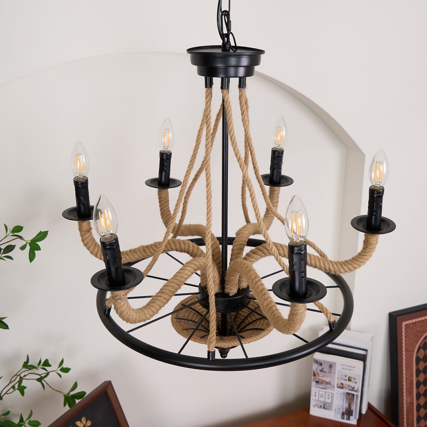 Hemp Rope Industrial Large Wheel Chandelier - Letslighting
