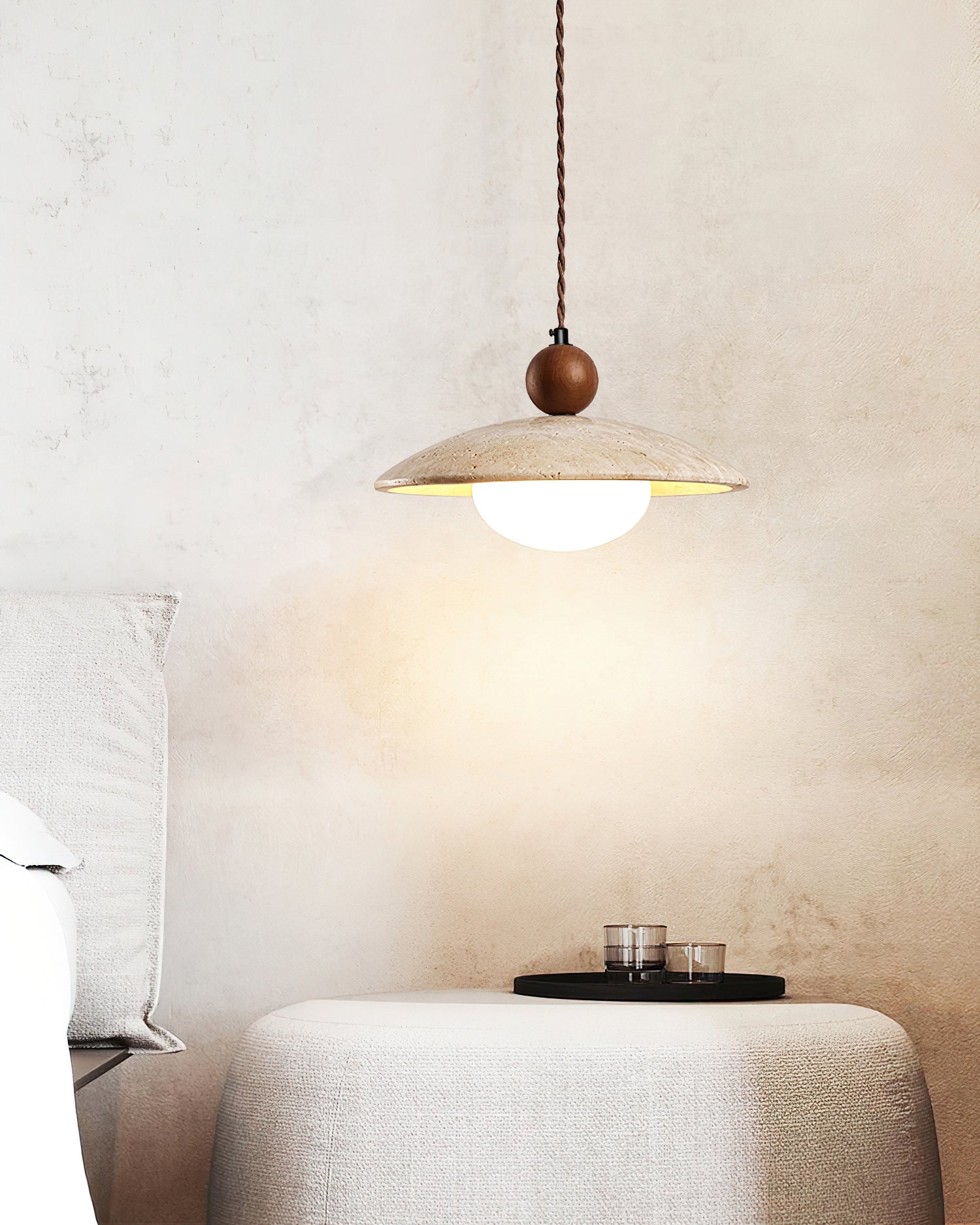 Travaro Travertine Pendant Light with Wooden Accent - Letslighting