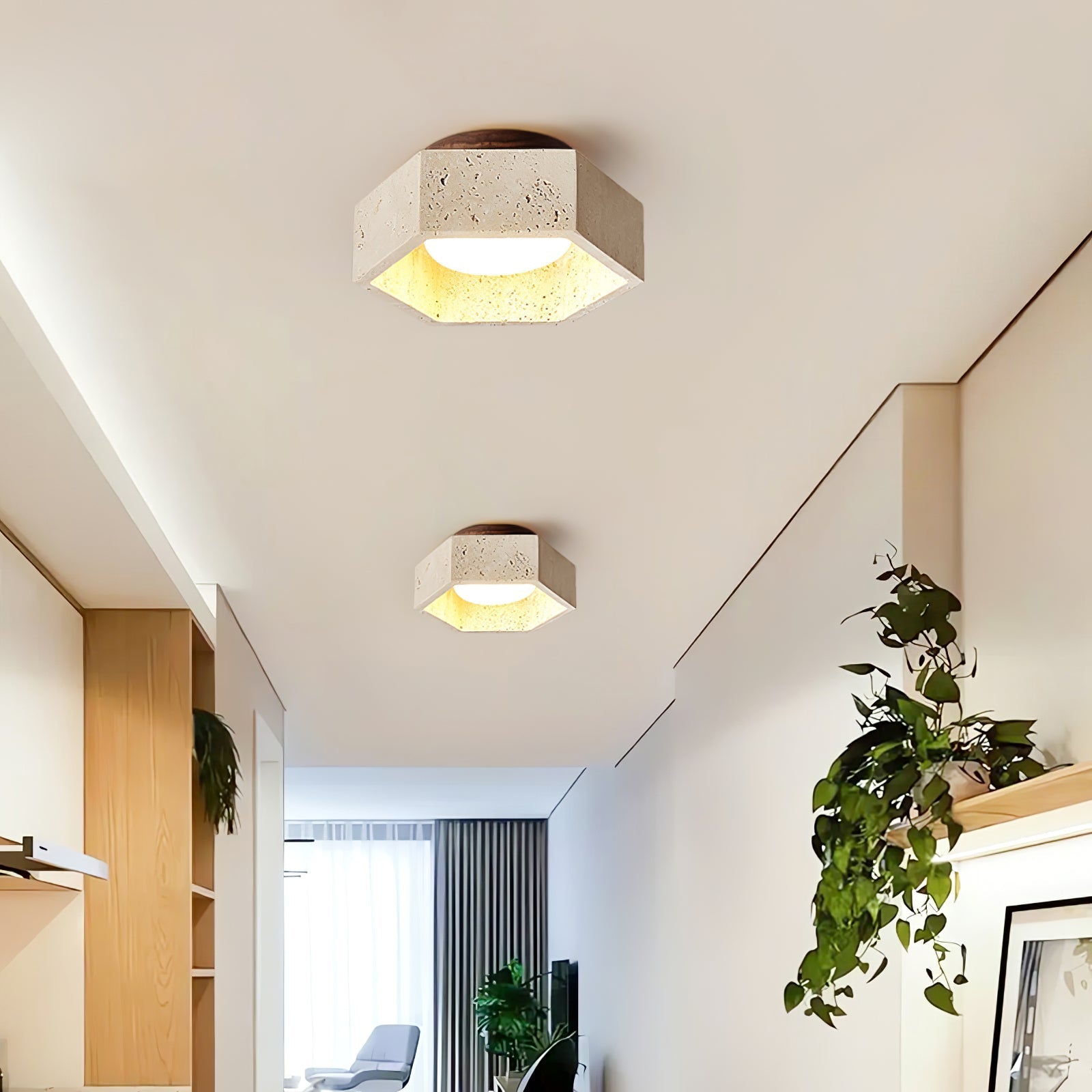 Hexara Travertine Hexagonal Ceiling Light - Letslighting