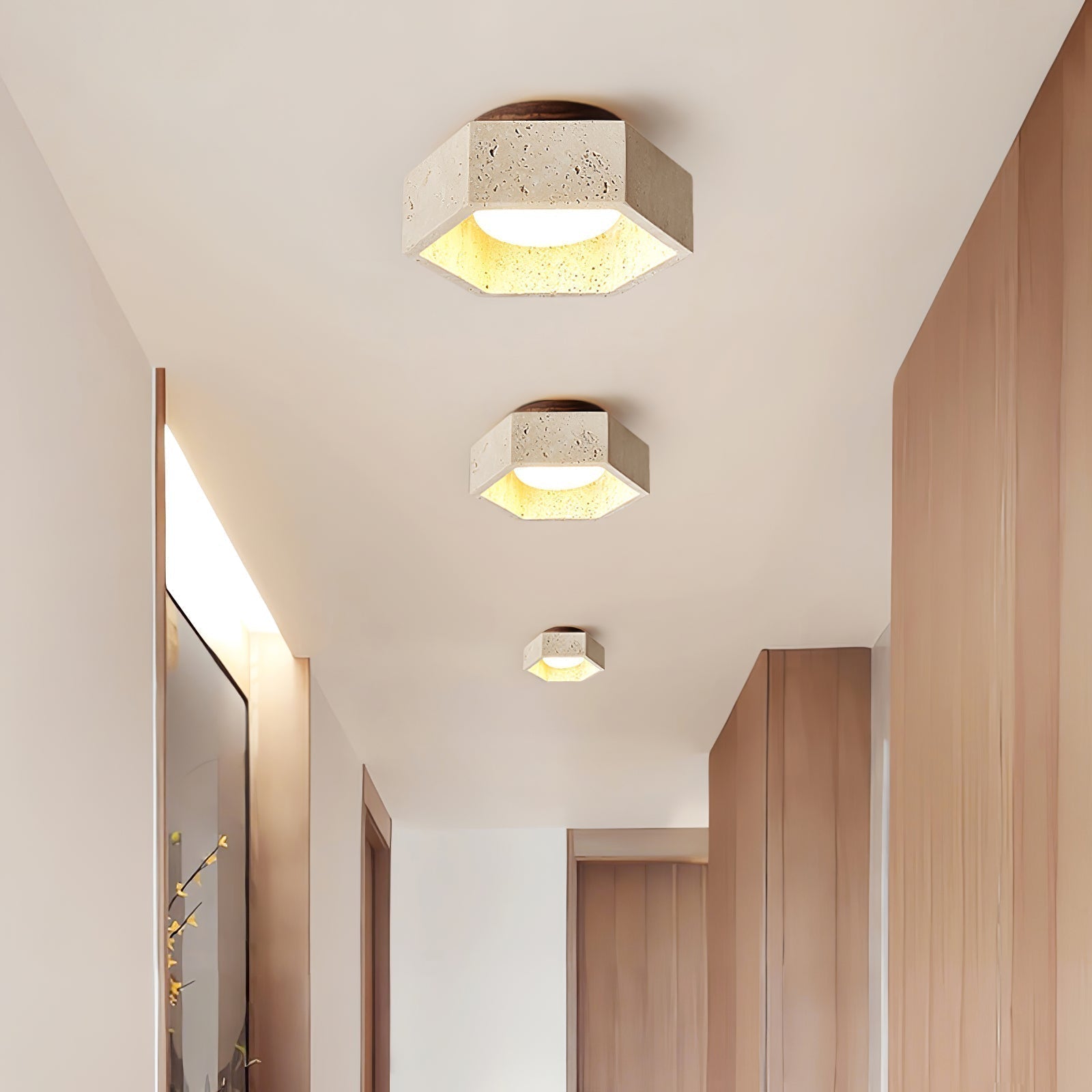 Hexara Travertine Hexagonal Ceiling Light - Letslighting