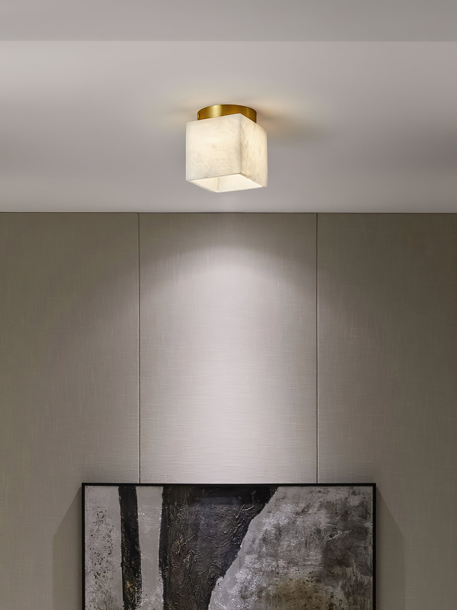 Usilia Modern Minimalist Brass Alabaster Ceiling Light - Lamp Copper