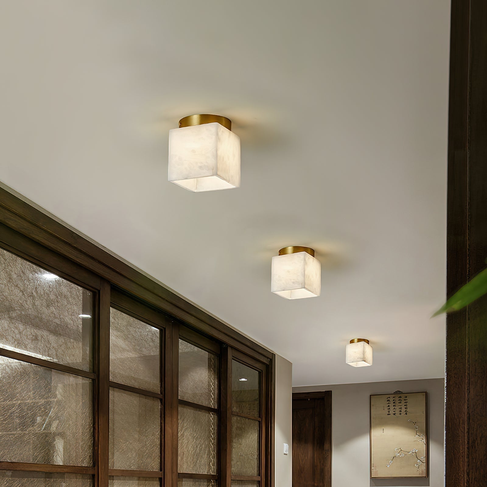 Usilia Modern Minimalist Brass Alabaster Ceiling Light - Lamp Copper