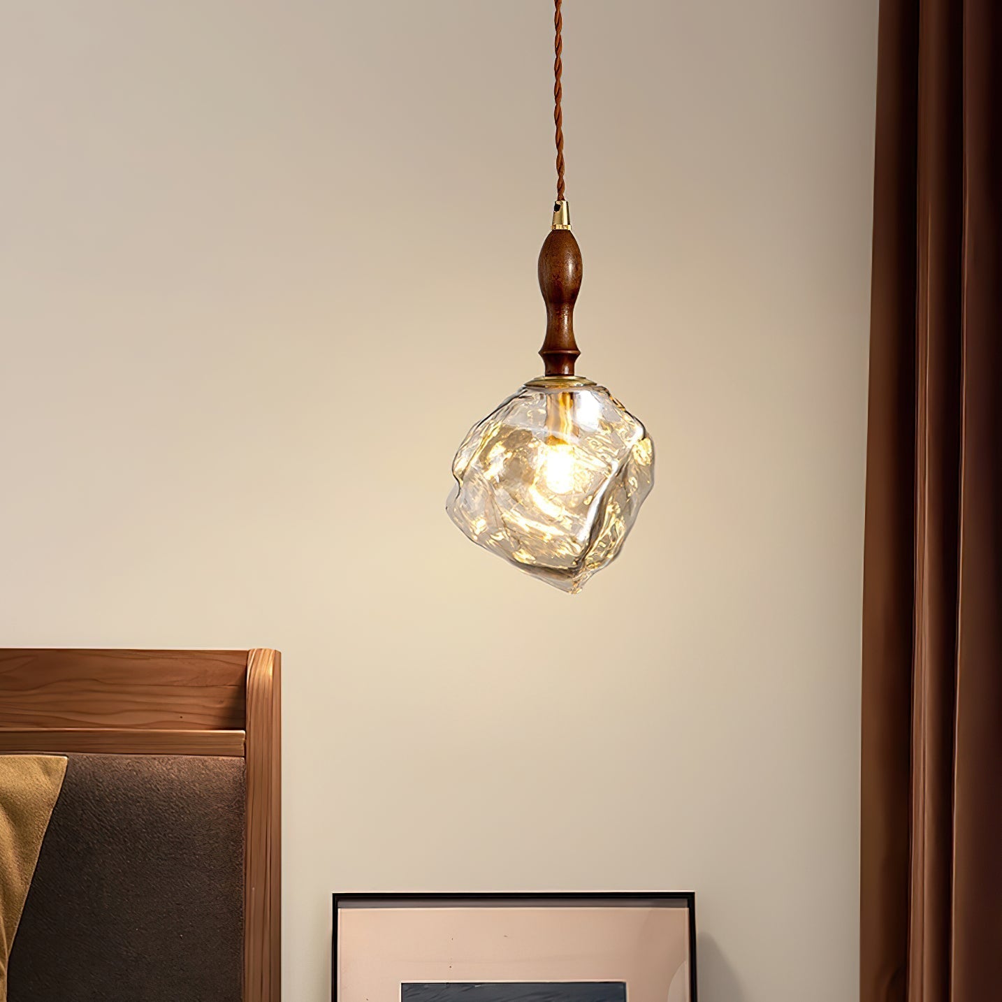 Pendant Light Walnut Wood Glass Cube - Letslighting