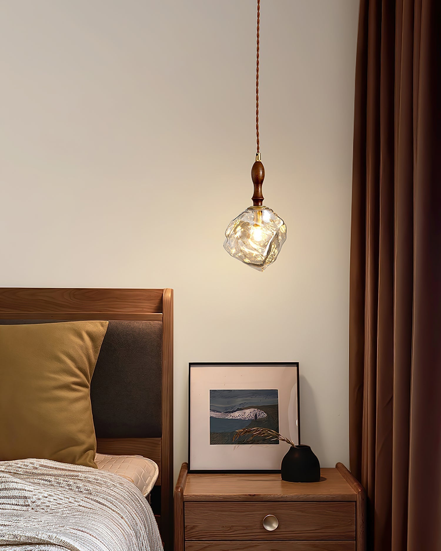Pendant Light Walnut Wood Glass Cube - Letslighting