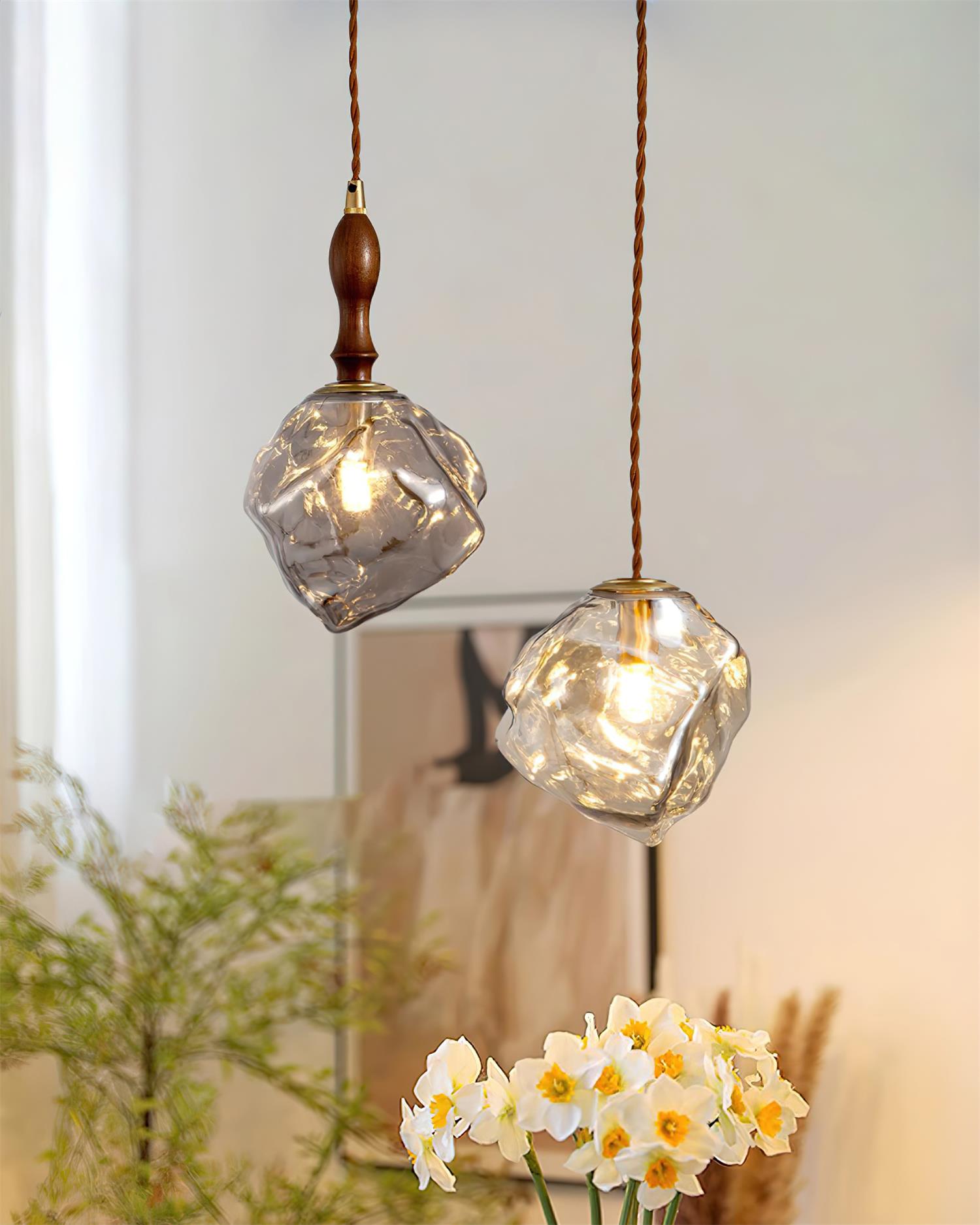 Pendant Light Walnut Wood Glass Cube - Letslighting