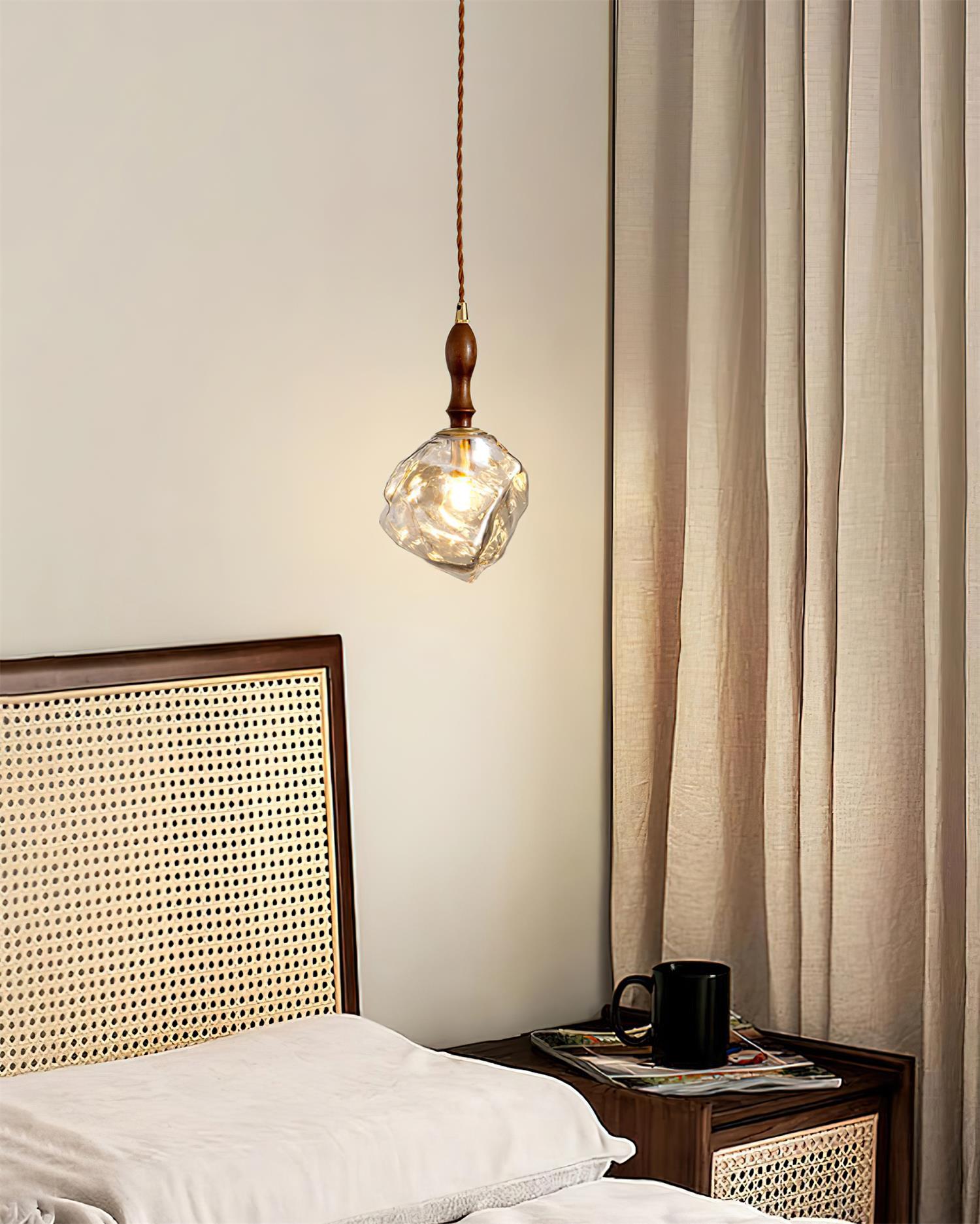 Pendant Light Walnut Wood Glass Cube - Letslighting