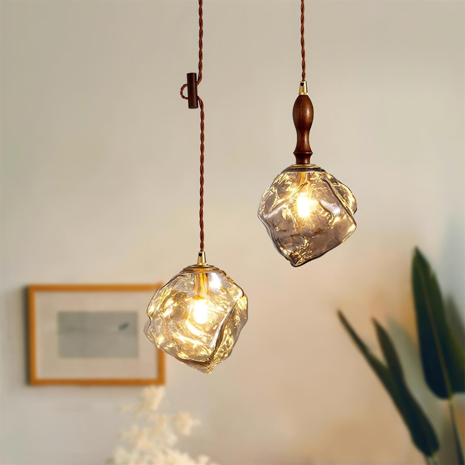 Pendant Light Walnut Wood Glass Cube - Letslighting