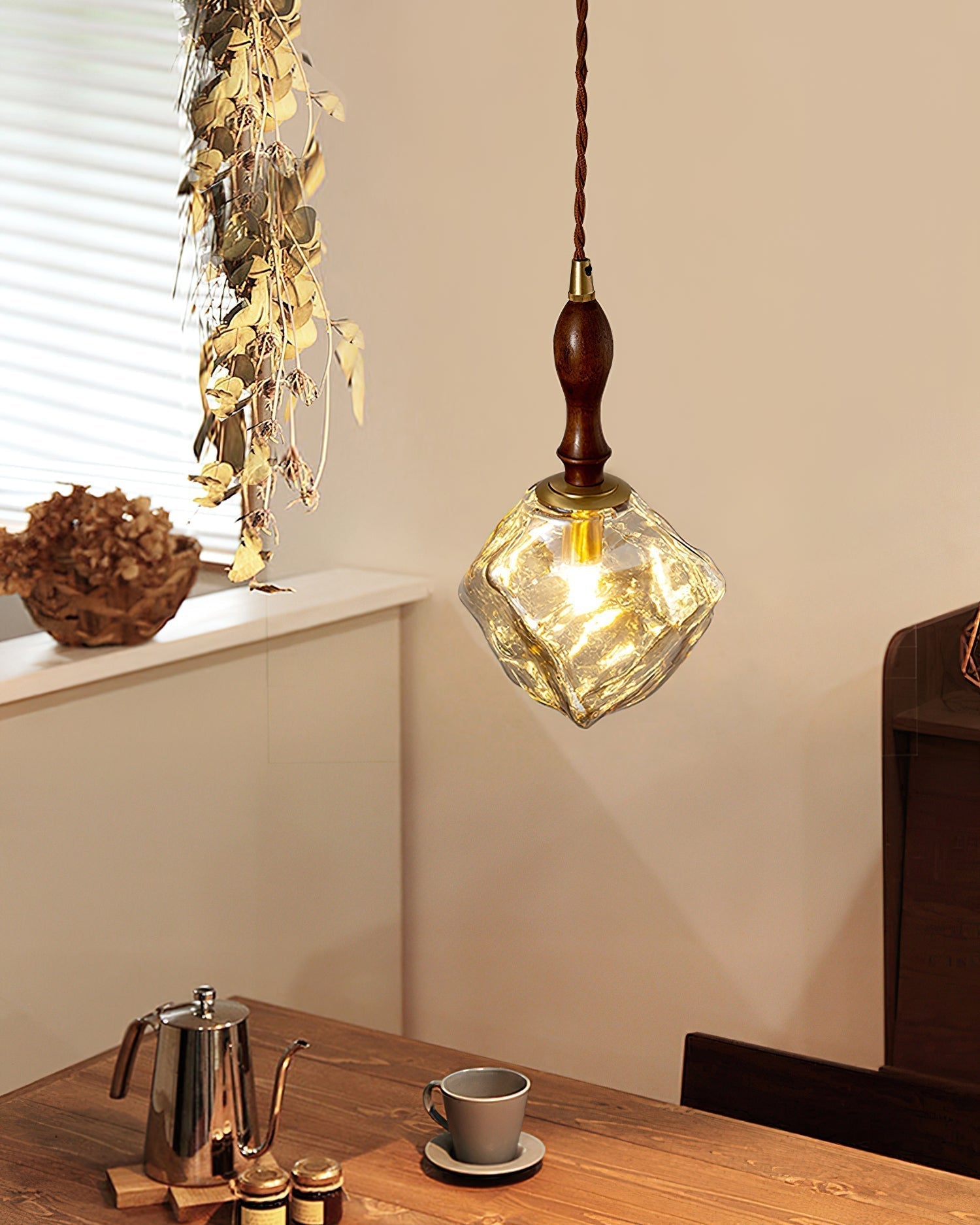 Pendant Light Walnut Wood Glass Cube - Letslighting