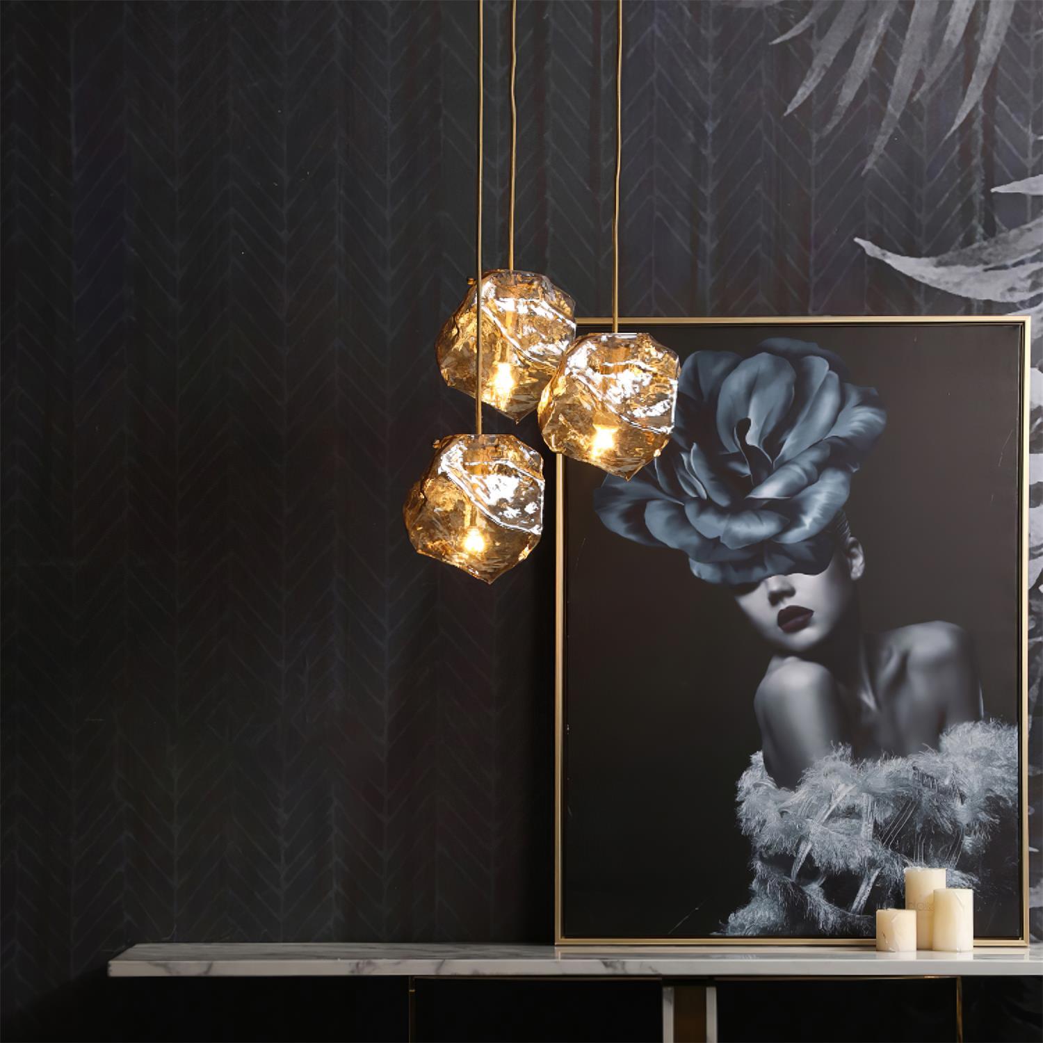 Aria Lámpara Colgante de Vidrio Helado con Latón