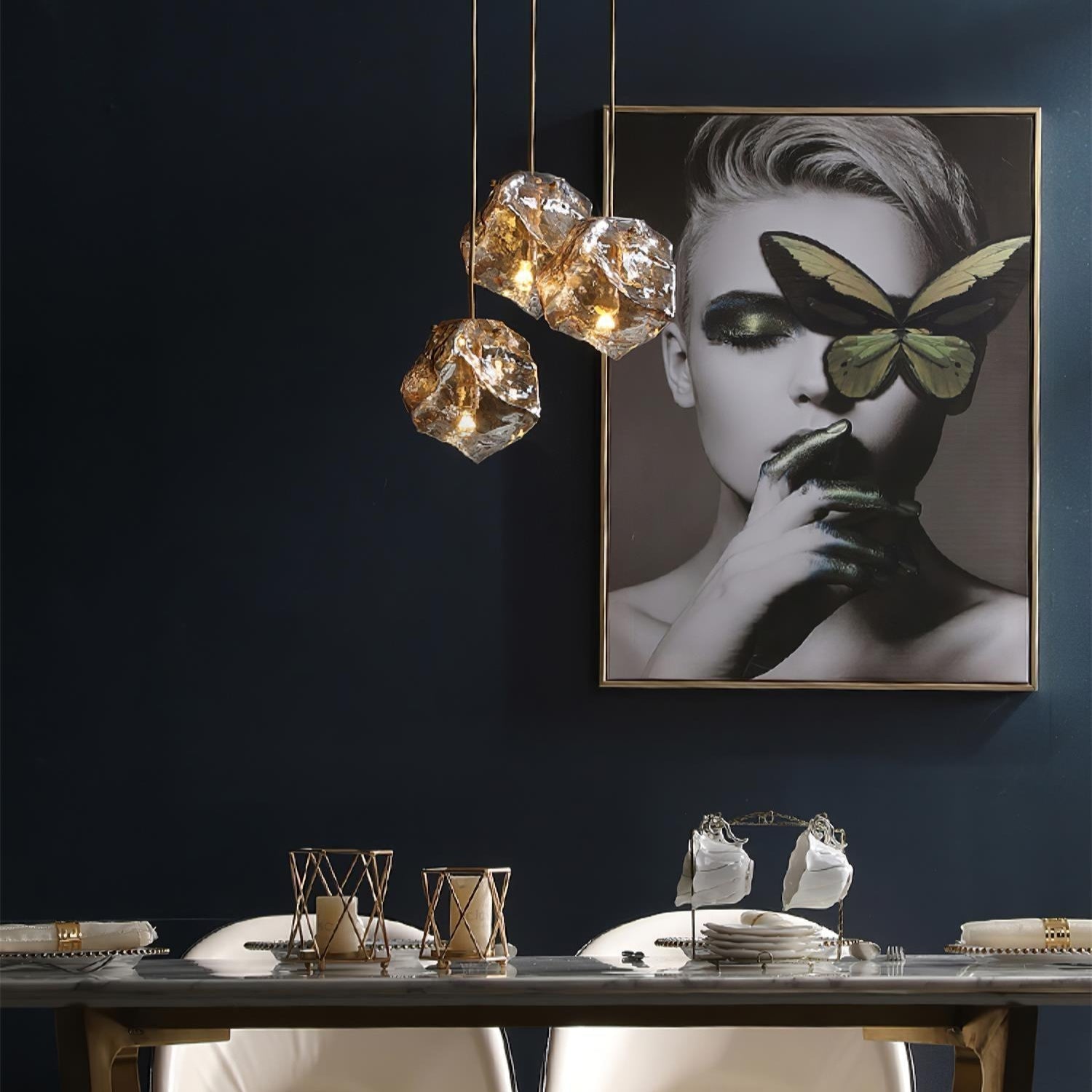 Aria Lámpara Colgante de Vidrio Helado con Latón