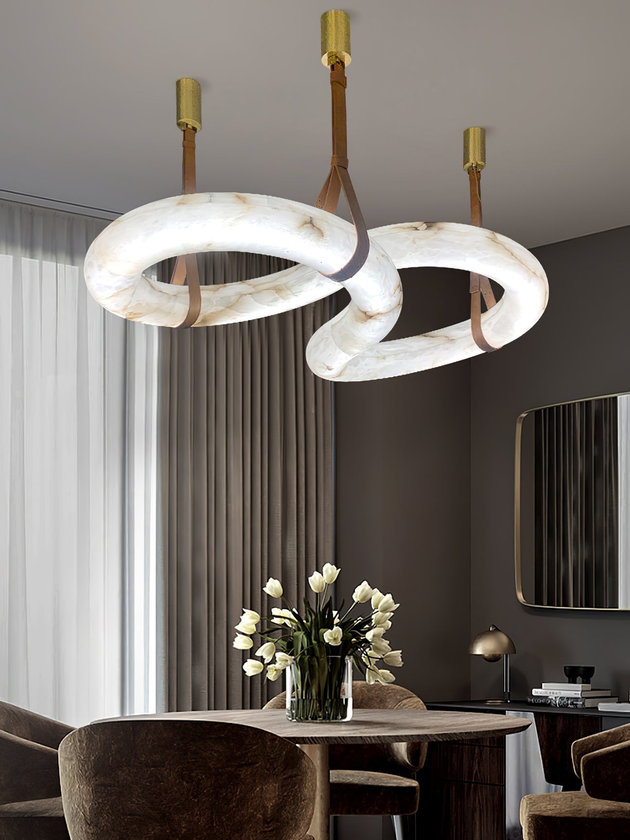 Althaen Postmodern Luxury Brown Alabaster Chandelier - Lamp Copper