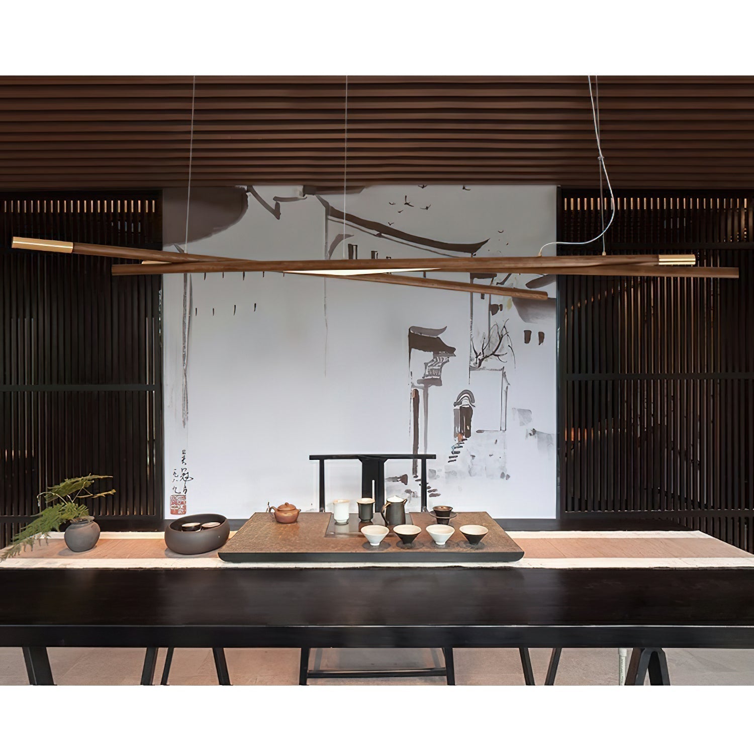 Aurora Chandelier Wooden Linear LED - Letslighting