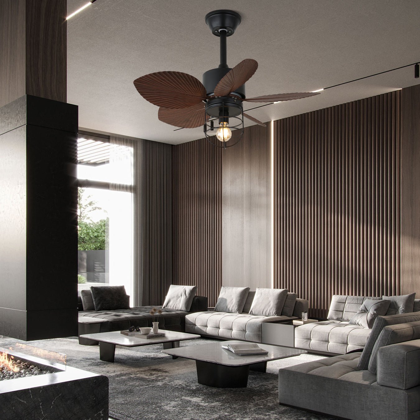 Ventilador de Techo Industrial Lunair con Luz en un ambiente de salón moderno