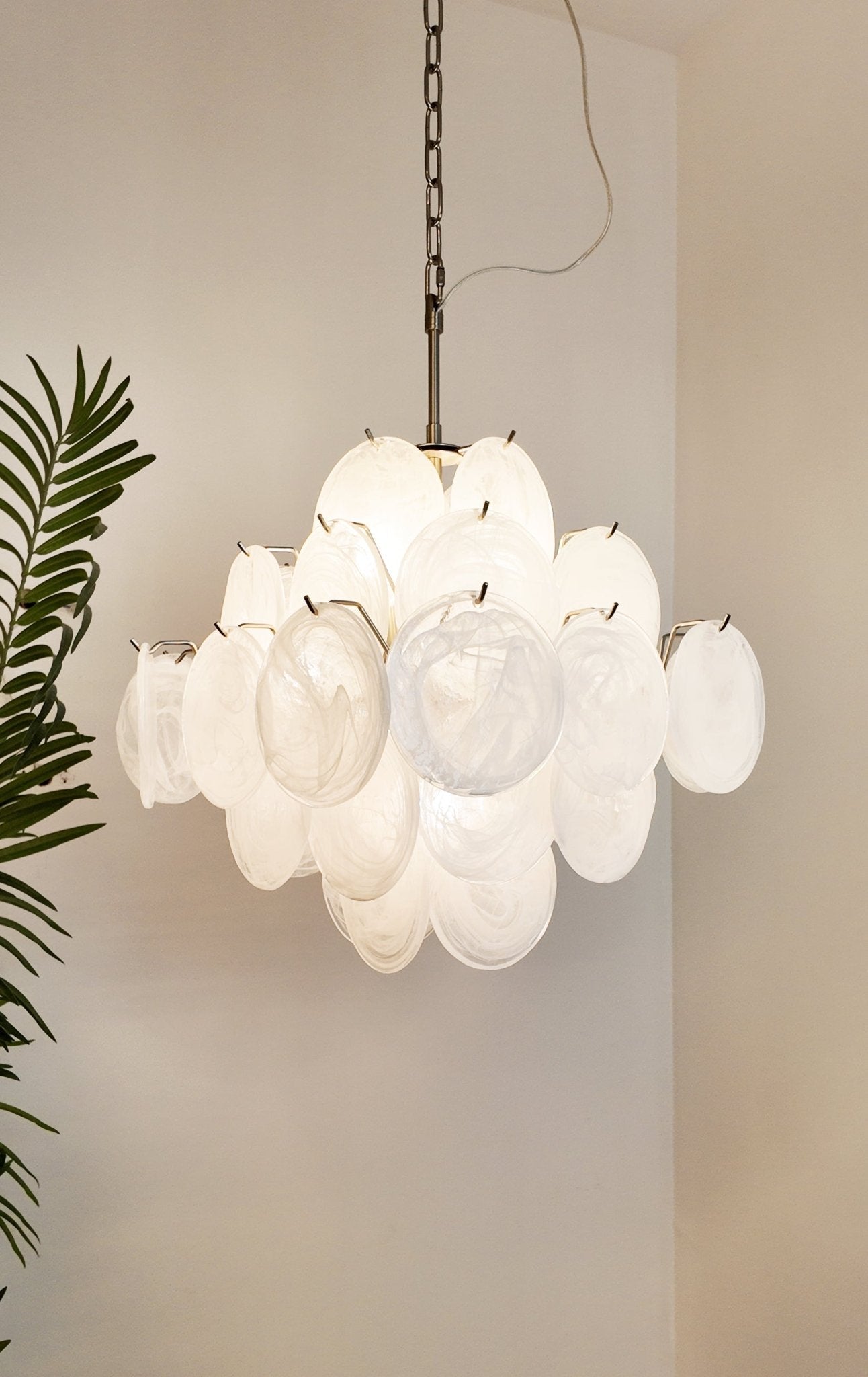 Aurora Chandelier White Murano Glass Disc Cluster - Letslighting