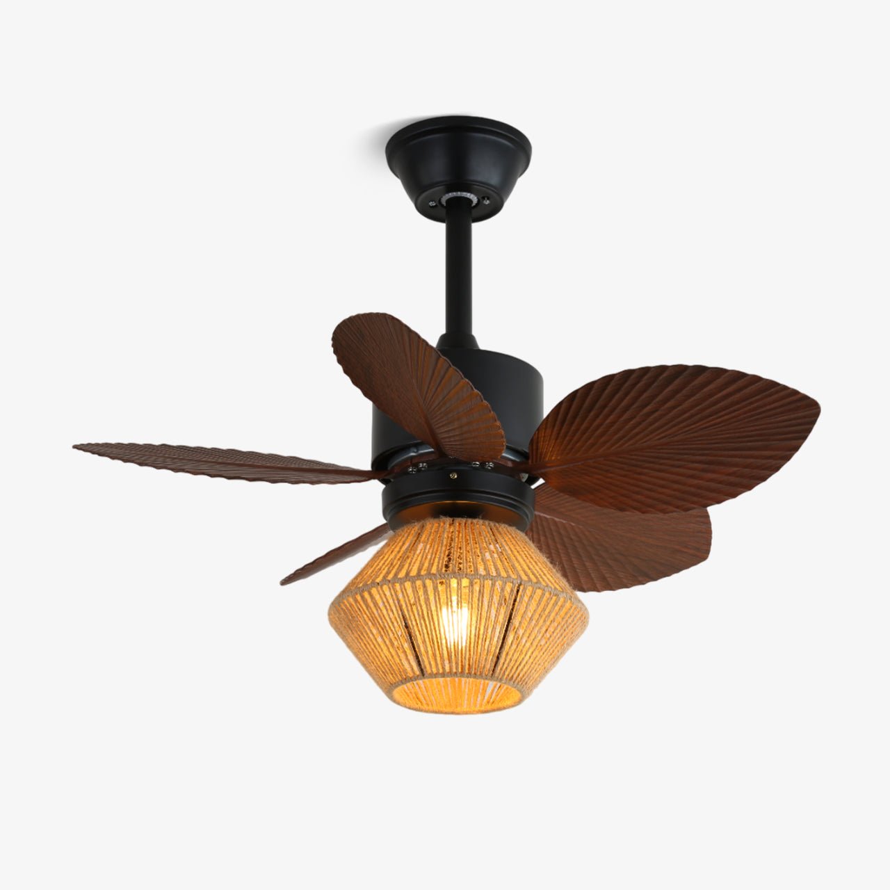 Ventilador de Techo Solaya Tropical de Ratán con Luz y pantalla de cuerda de cáñamo