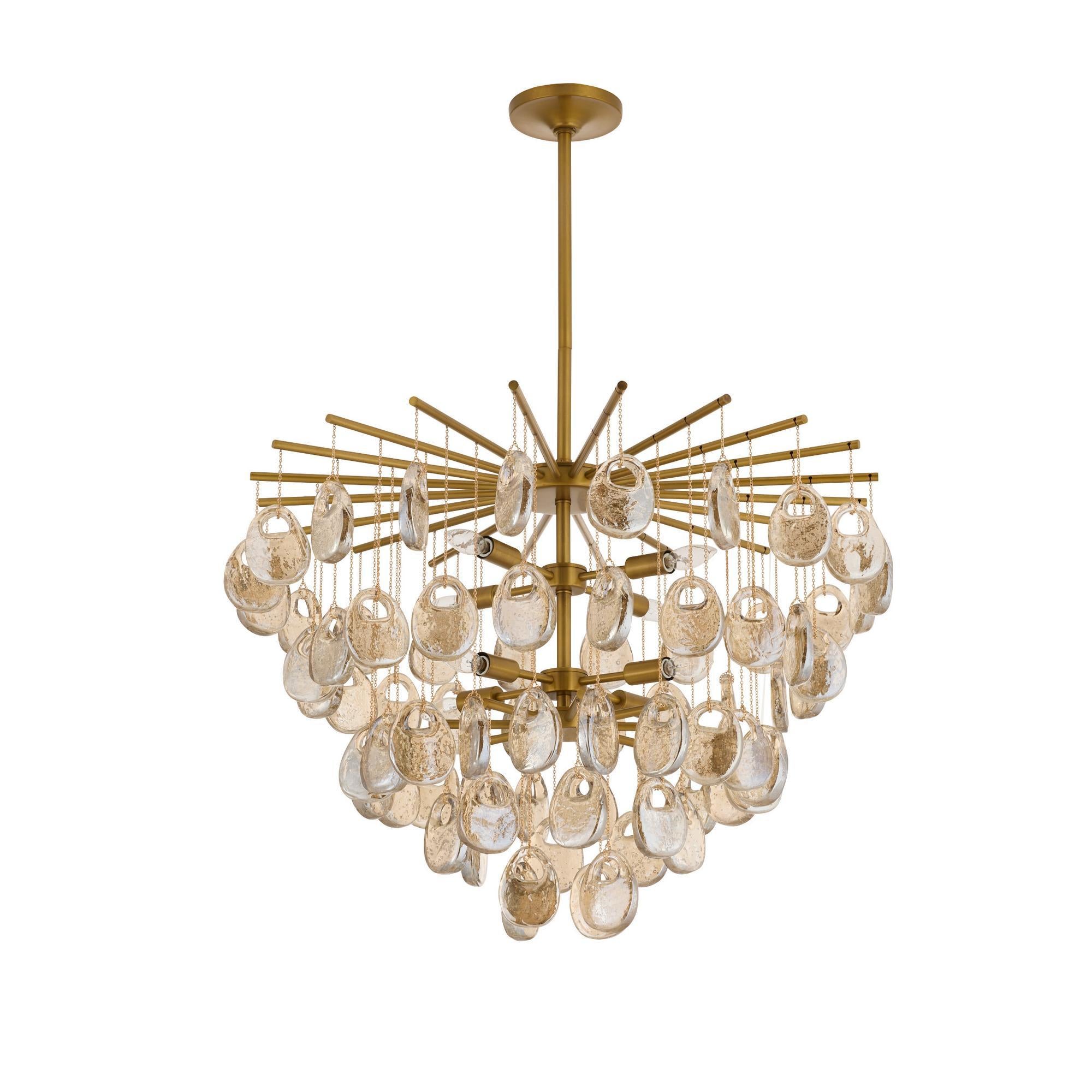 Aurora Chandelier Amber Seedy Glass Drop Antique Brass - Letslighting