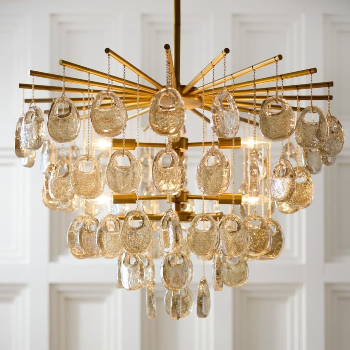 Aurora Chandelier Amber Seedy Glass Drop Antique Brass - Letslighting