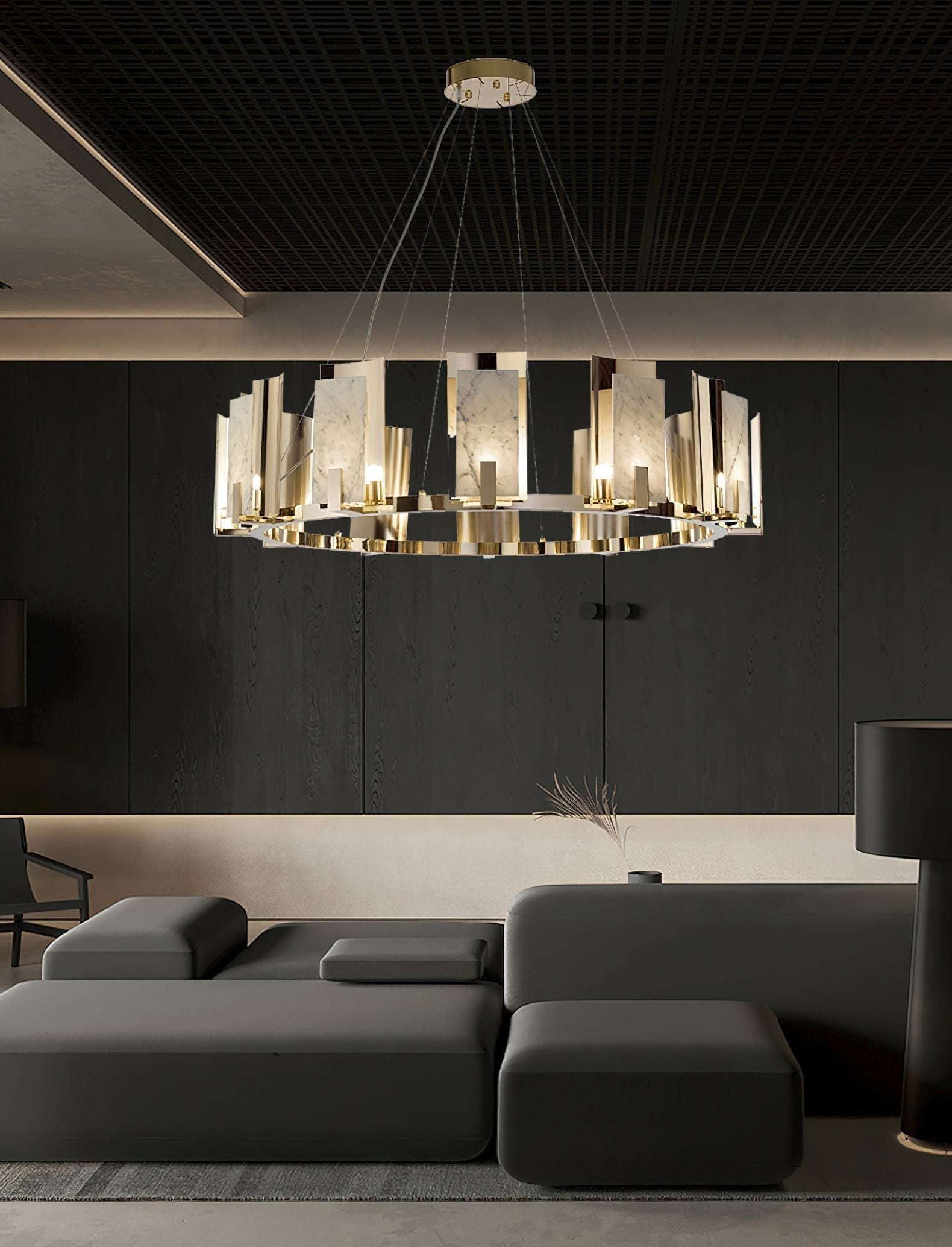 Nyraeila Postmodern Luxury Metal Alabaster Round Chandelier - Lamp Copper