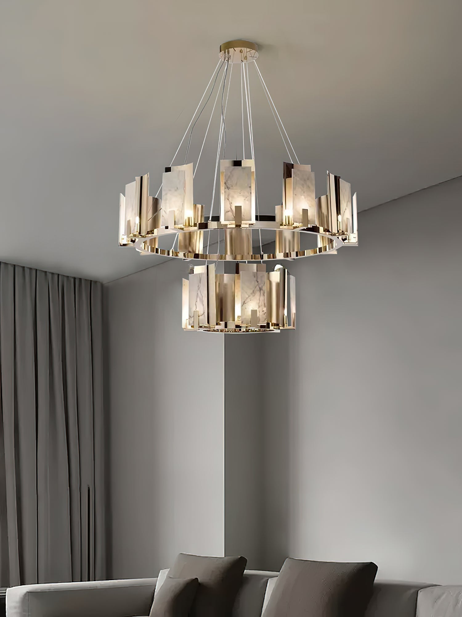 Nyraeila Postmodern Luxury Metal Alabaster Round Chandelier - Lamp Copper