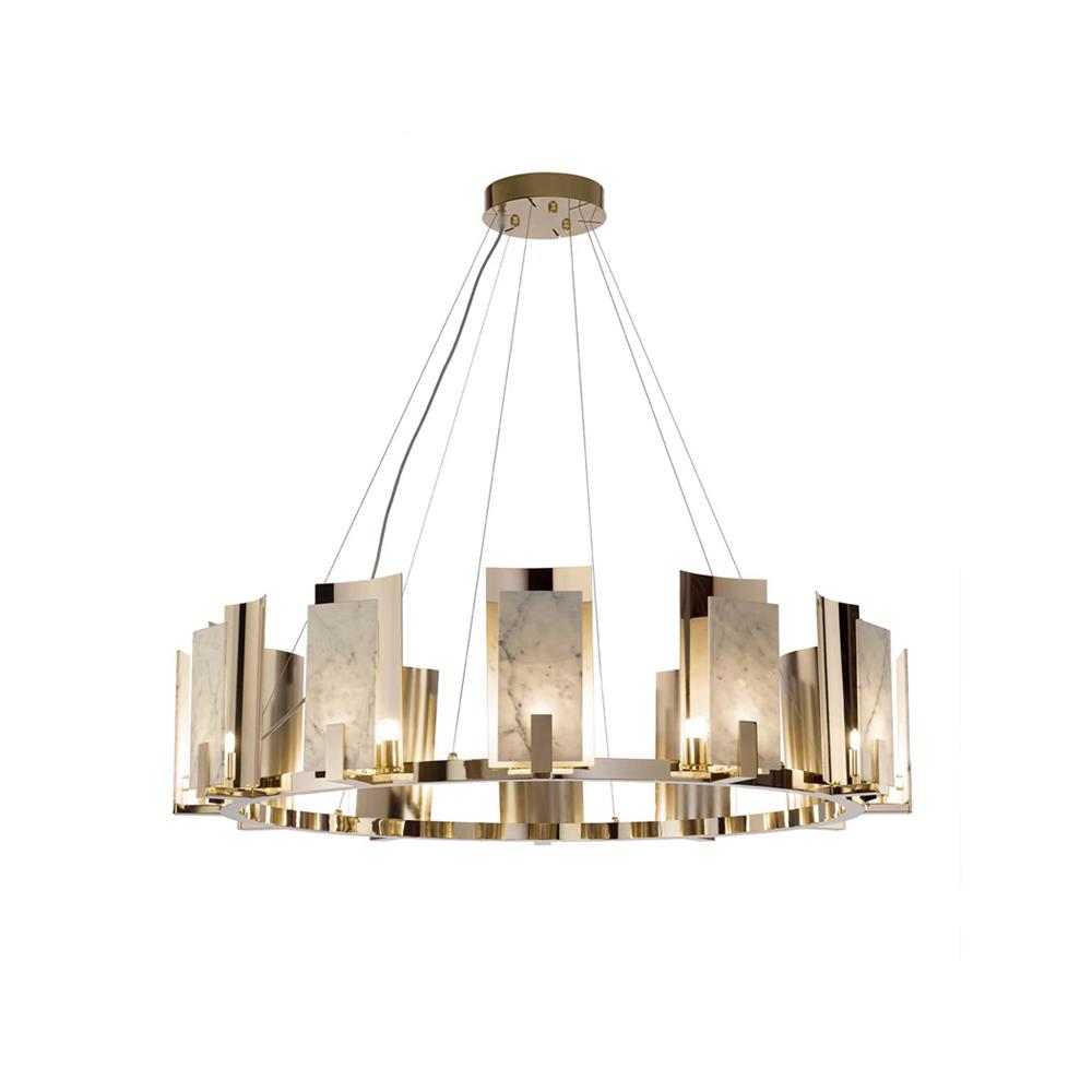 Nyraeila Postmodern Luxury Metal Alabaster Round Chandelier - Lamp Copper