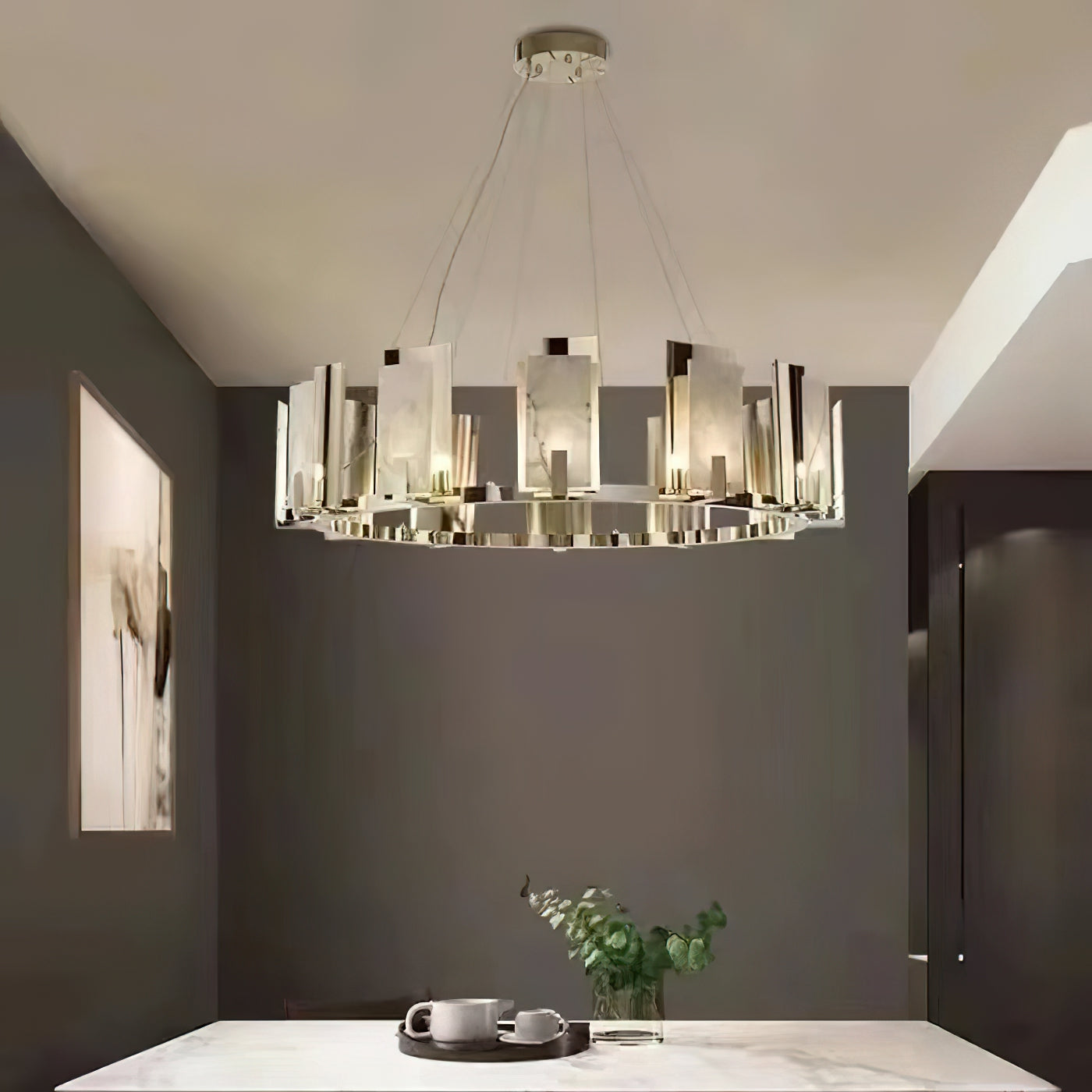 Nyraeila Postmodern Luxury Metal Alabaster Round Chandelier - Lamp Copper