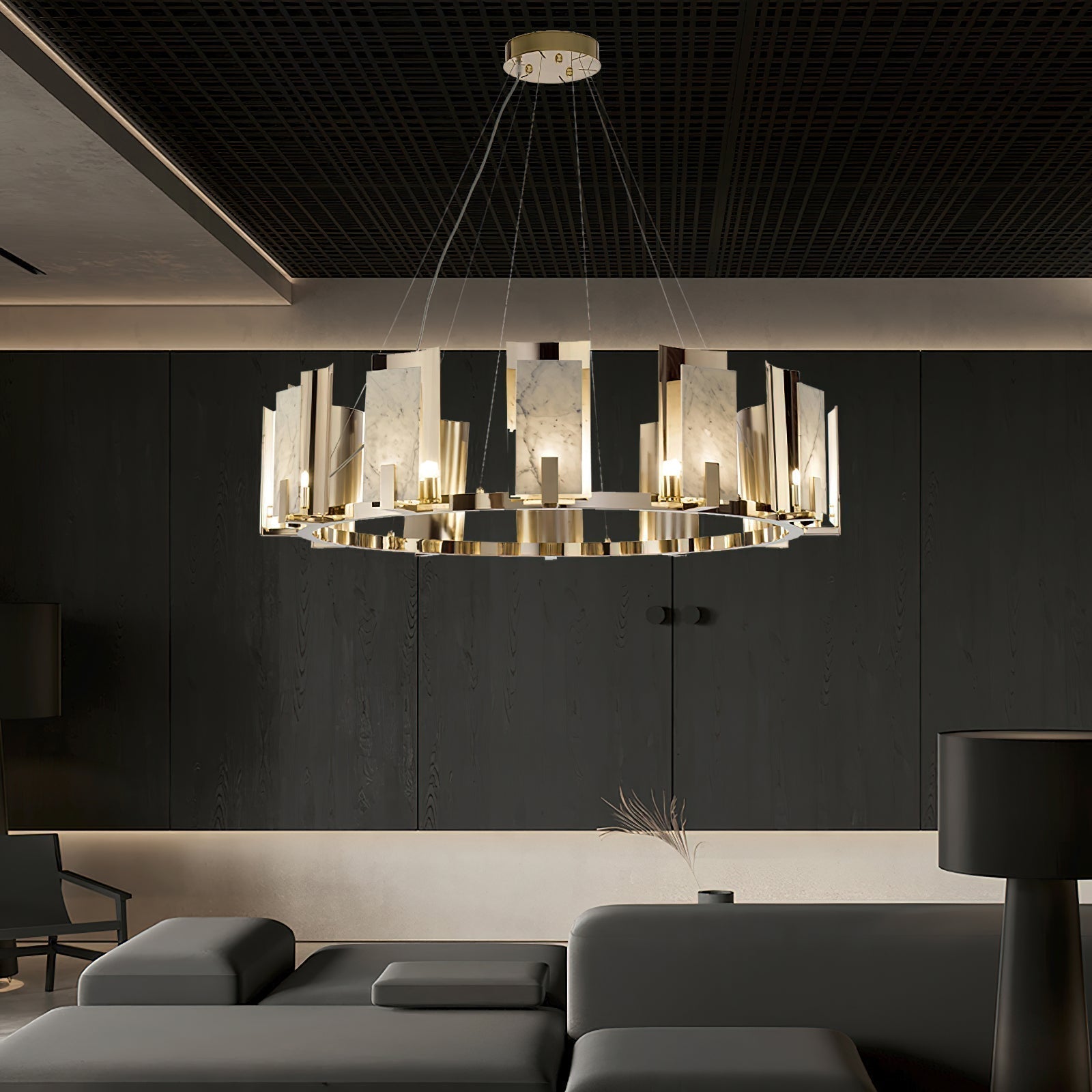 Nyraeila Postmodern Luxury Metal Alabaster Round Chandelier - Lamp Copper