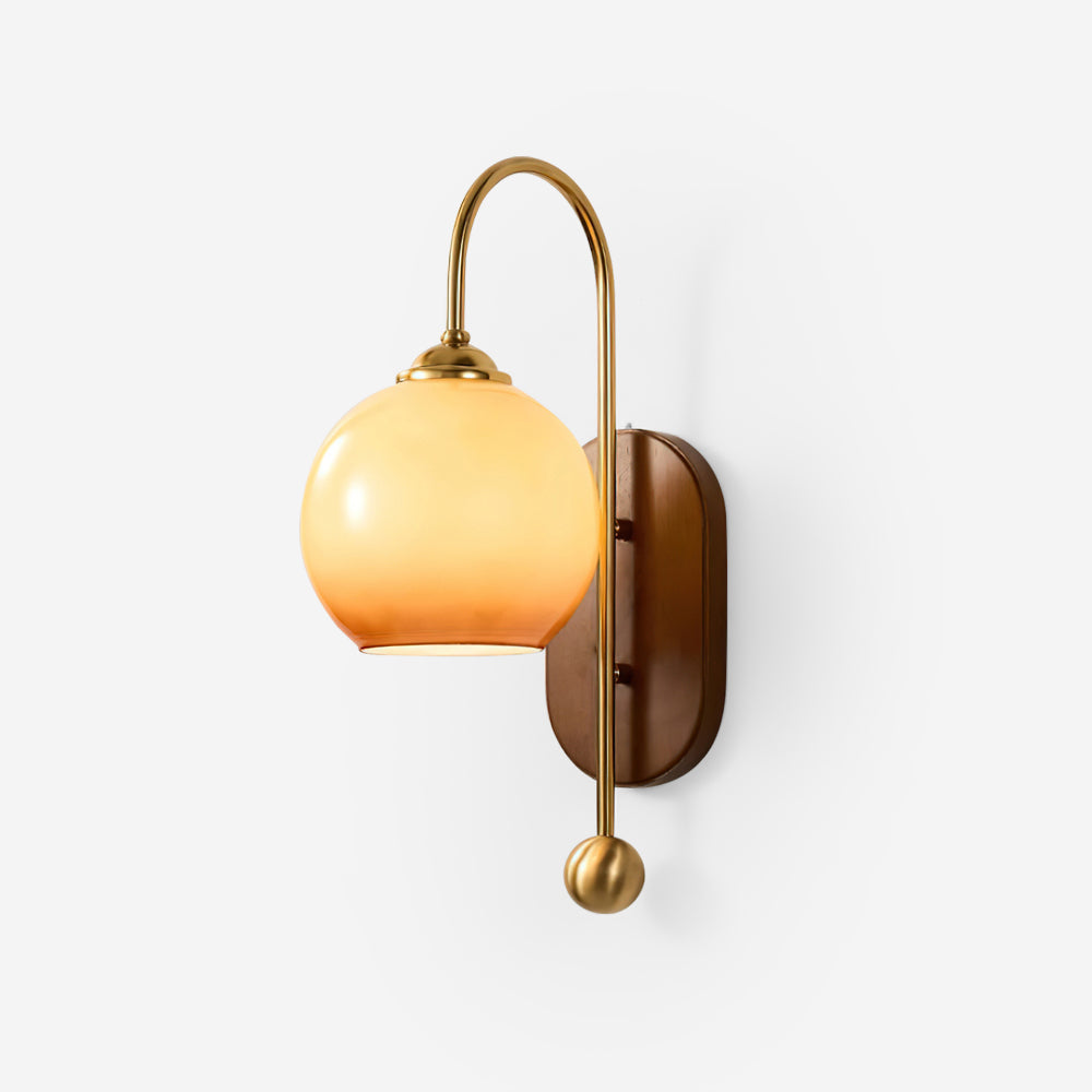 Wall Lamp Metal and Glass Smooth Globe with Wooden Backplate - Letslighting