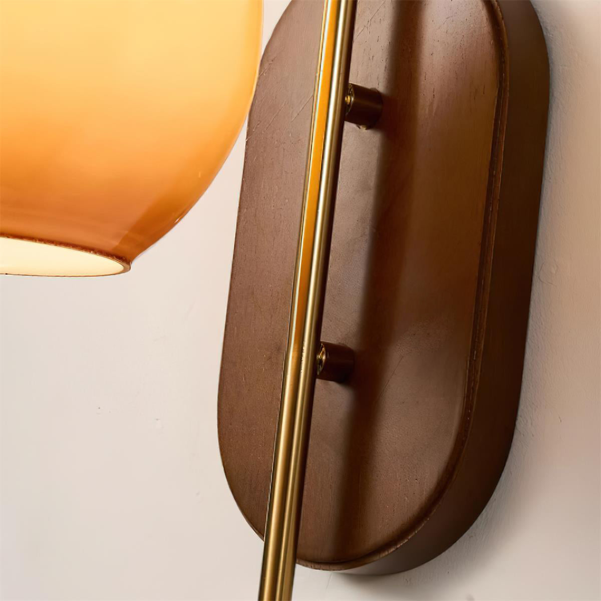 Wall Lamp Metal and Glass Smooth Globe with Wooden Backplate - Letslighting