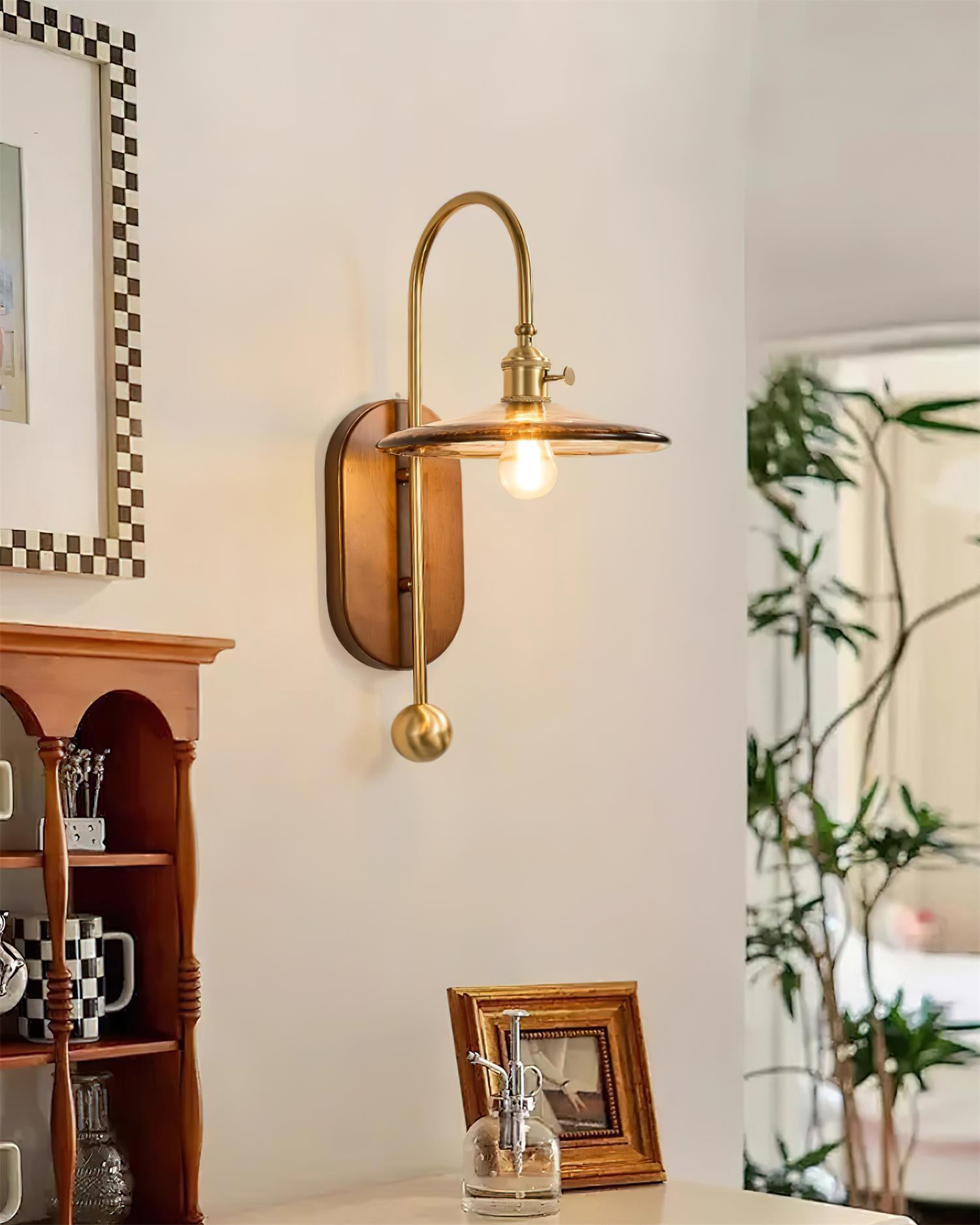 Wall Lamp Metal and Glass Smooth Globe with Wooden Backplate - Letslighting