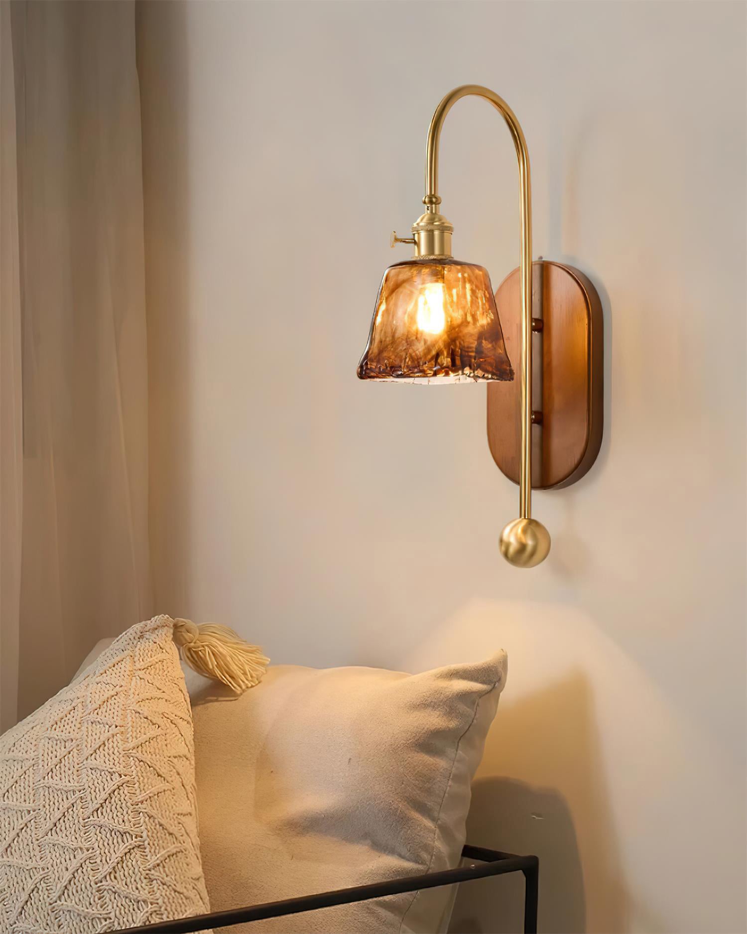 Wall Lamp Metal and Glass Smooth Globe with Wooden Backplate - Letslighting