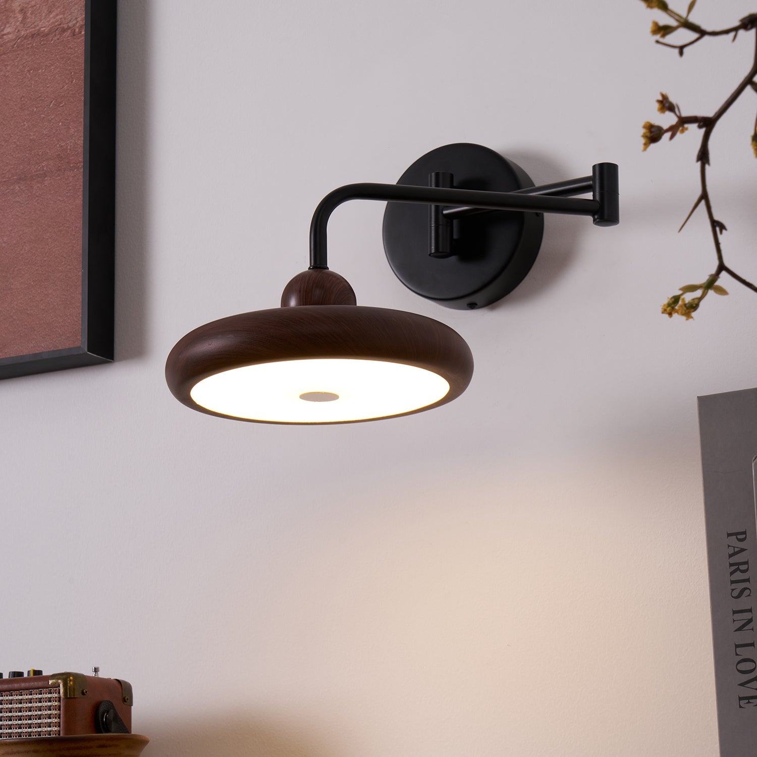 Kenshika Wooden Disc Black Wall Light - Letslighting