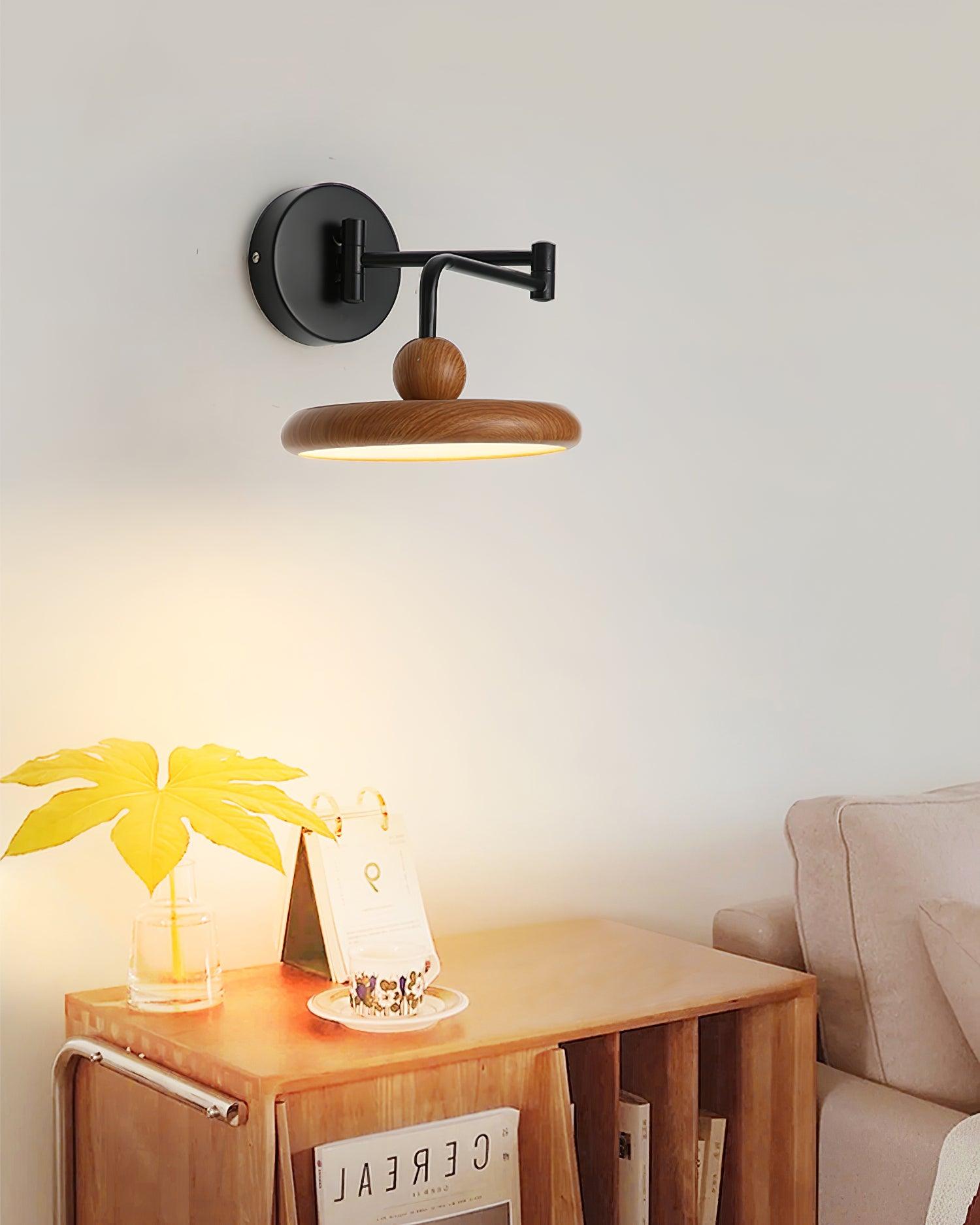 Kenshika Wooden Disc Black Wall Light - Letslighting