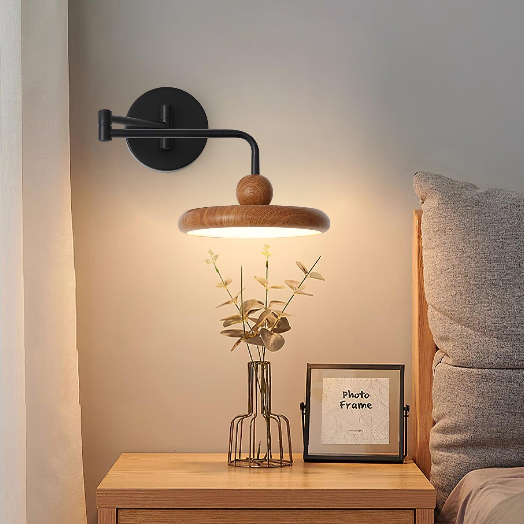 Kenshika Wooden Disc Black Wall Light - Letslighting