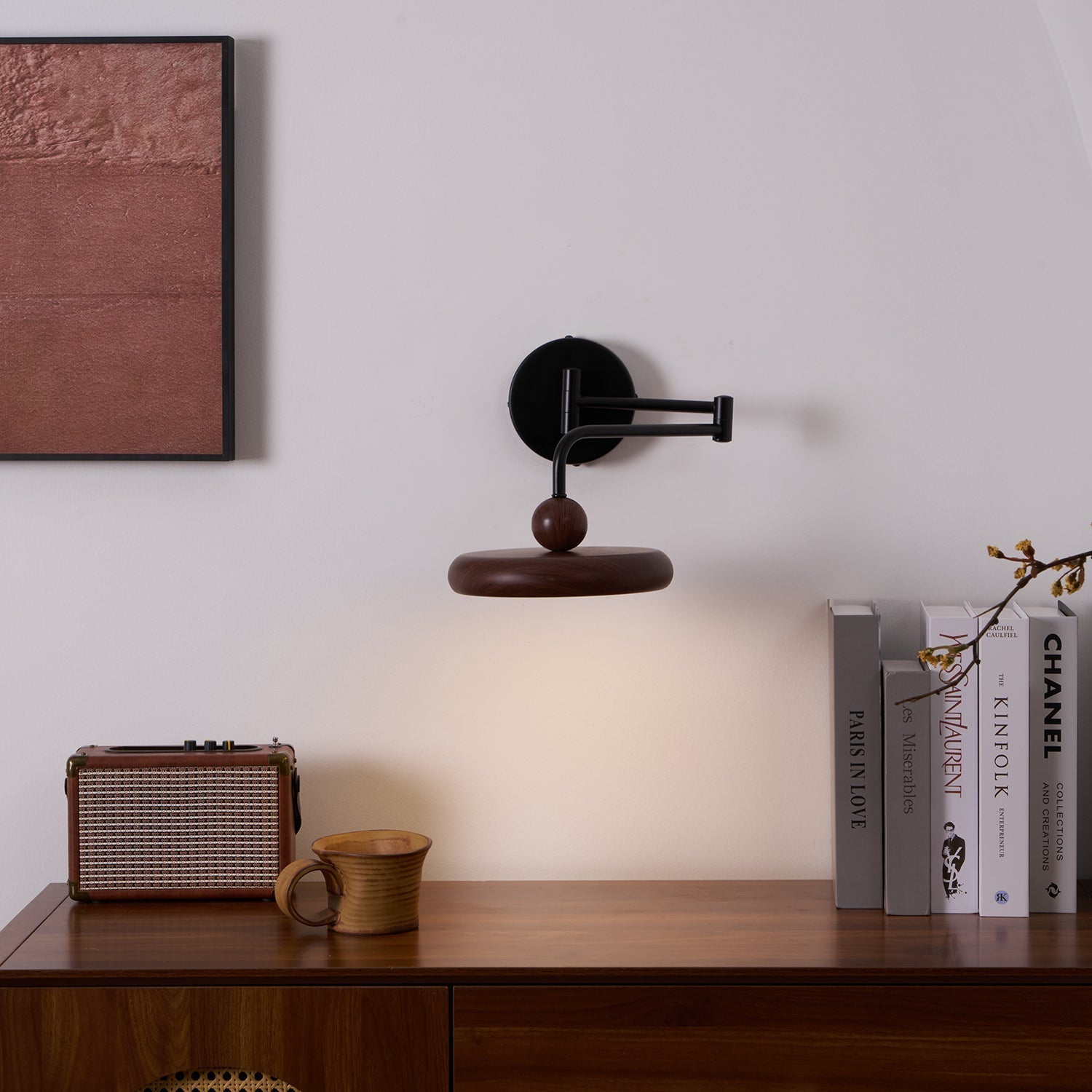 Kenshika Wooden Disc Black Wall Light - Letslighting