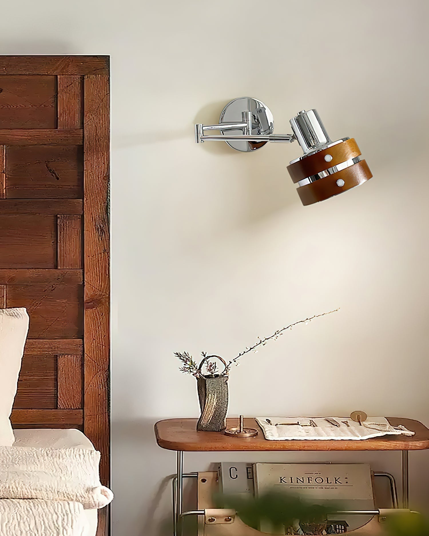 Wall Lamp Metal & Wood Barrel Shade Adjustable Mid-Century - Letslighting