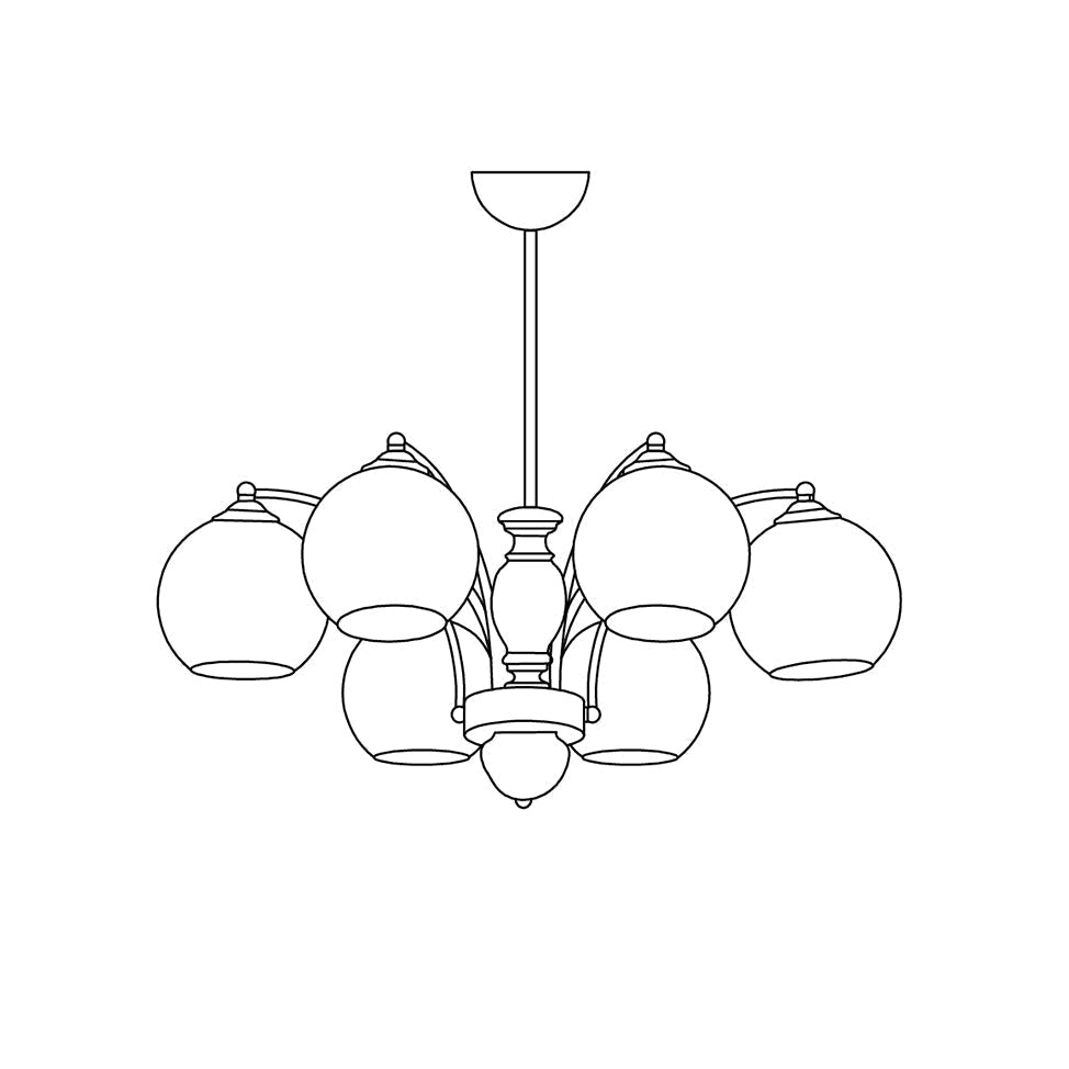 Chandelier Glass Shades Metal Frame Wood Accents Mid-Century Calm - Letslighting