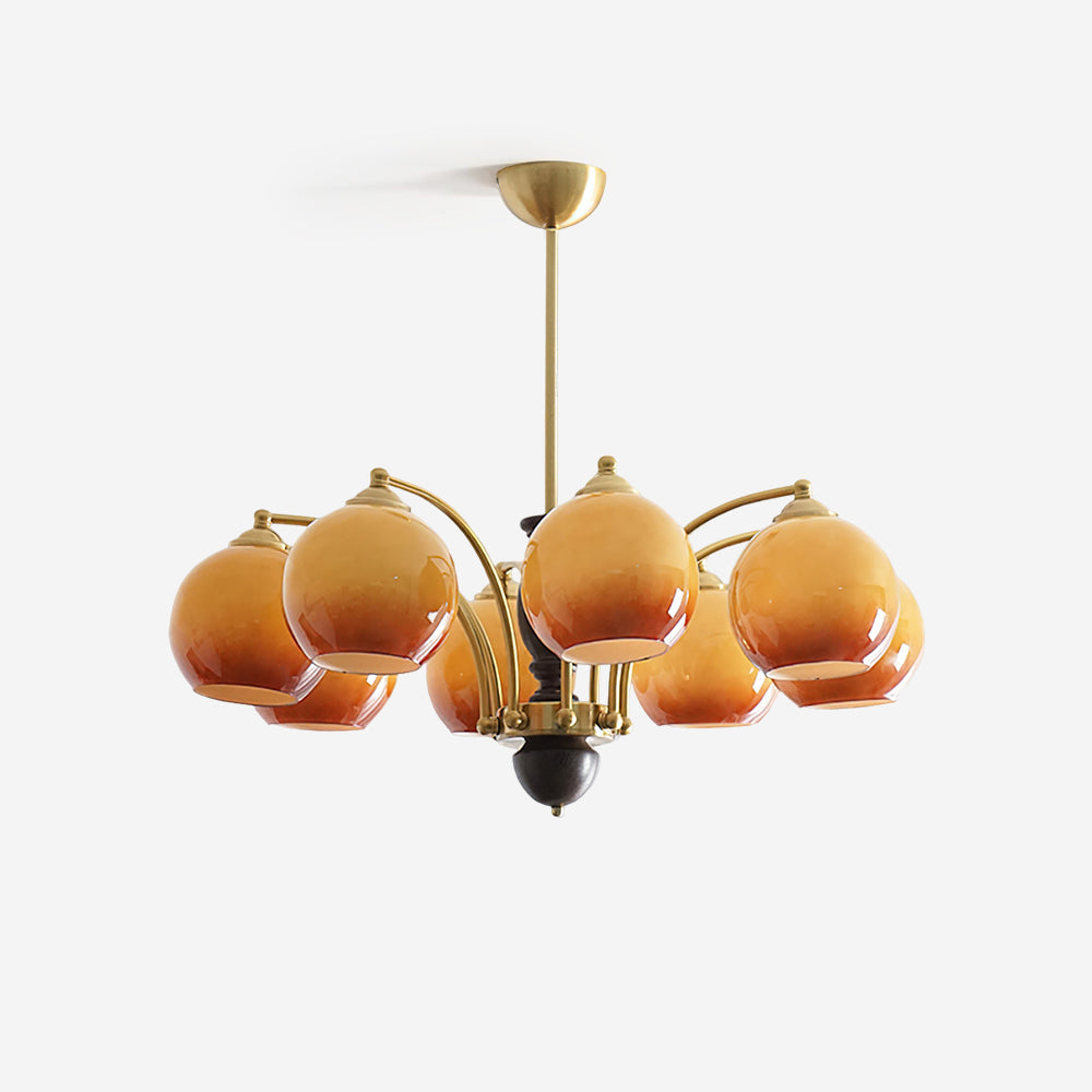 Chandelier Glass Shades Metal Frame Wood Accents Mid-Century Calm - Letslighting