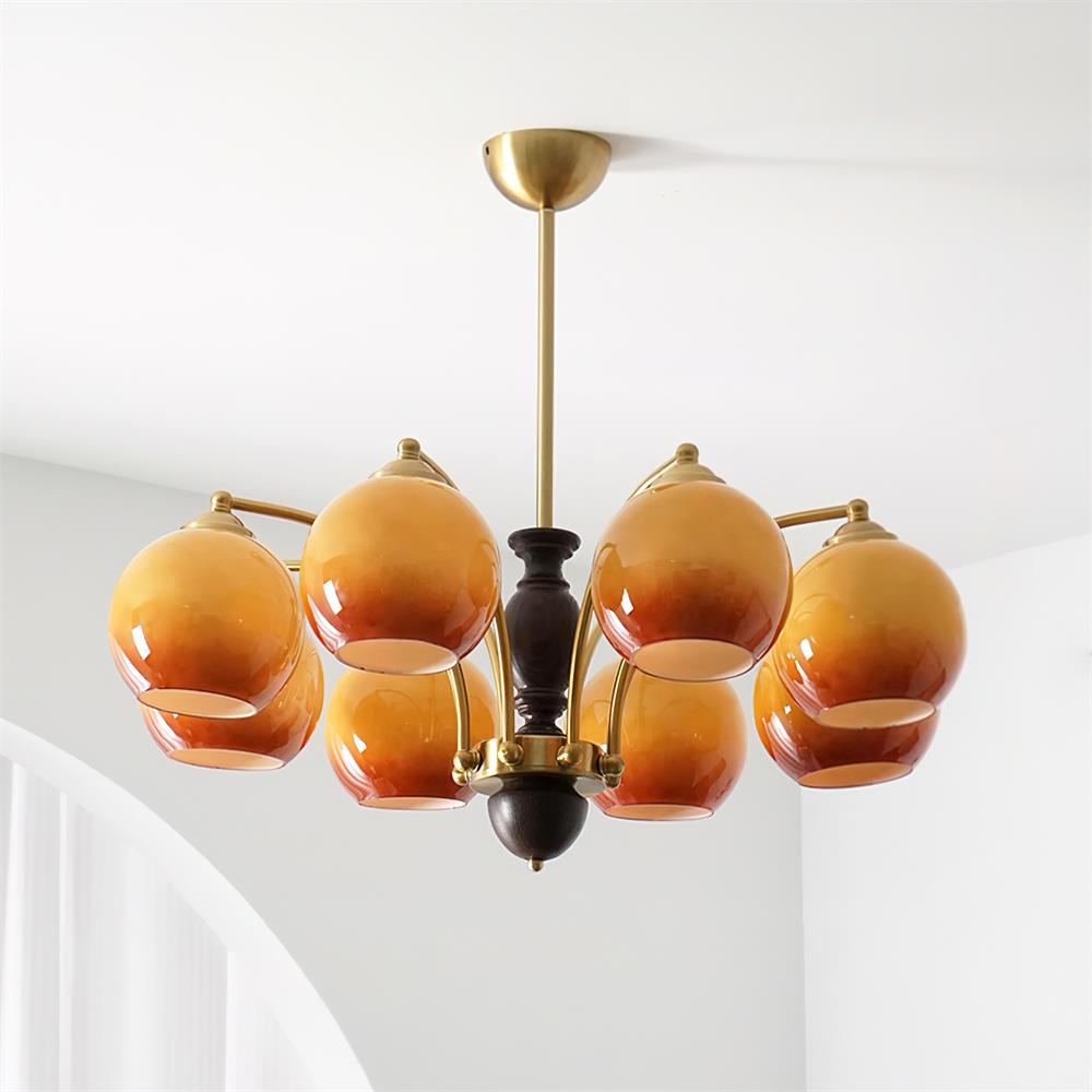 Chandelier Glass Shades Metal Frame Wood Accents Mid-Century Calm - Letslighting