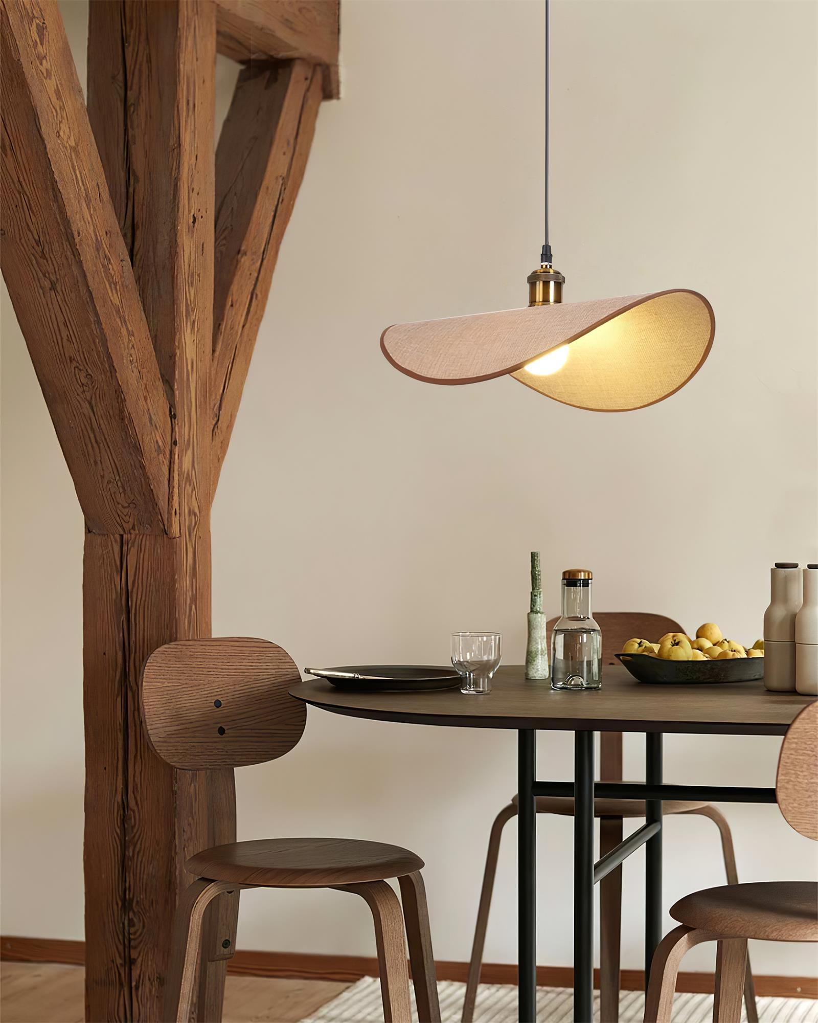 Pendant Lamp Linen Fabric Shade Wood - Letslighting