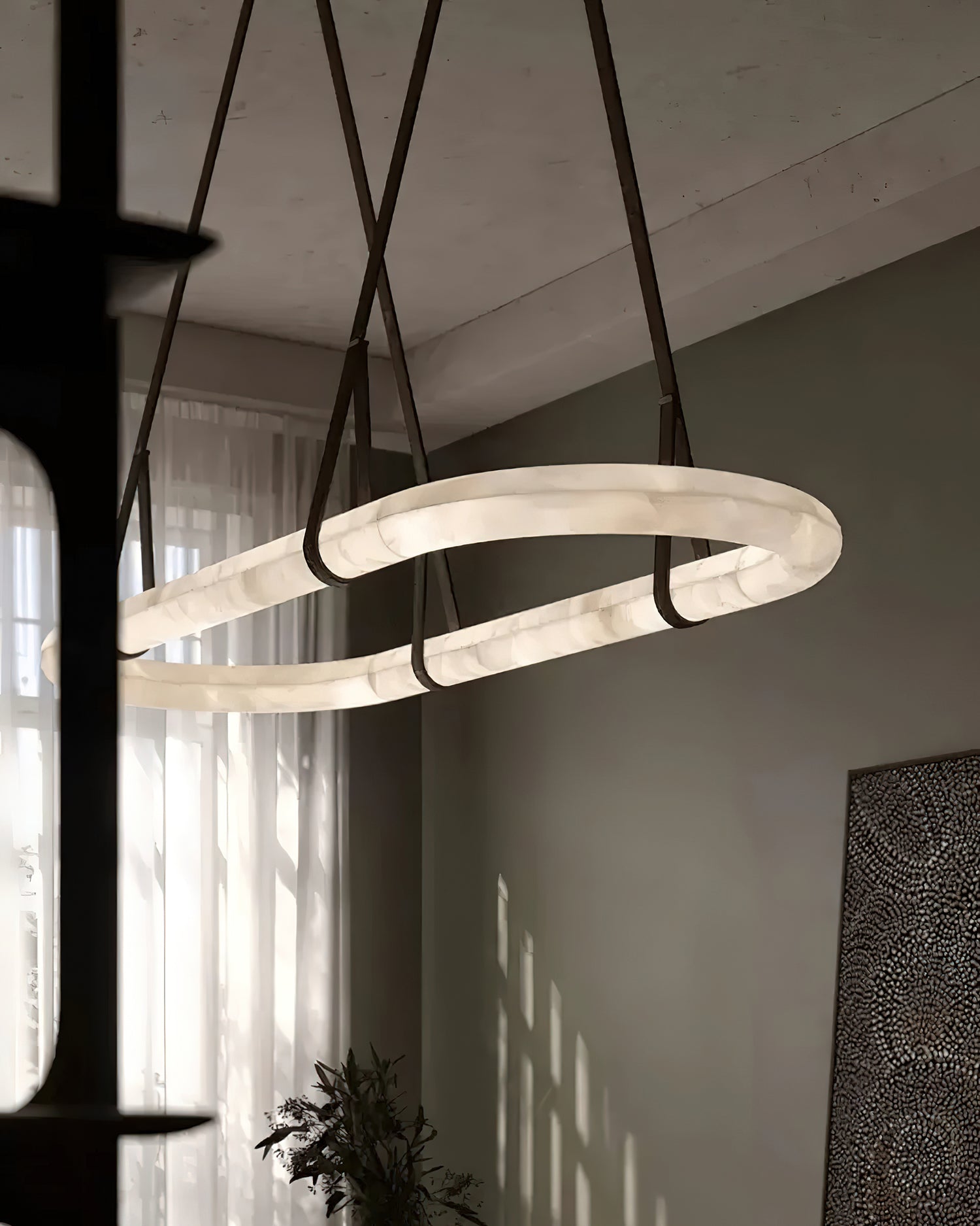 Kurve Chandelier Alabaster Ring Artificial leather - Letslighting
