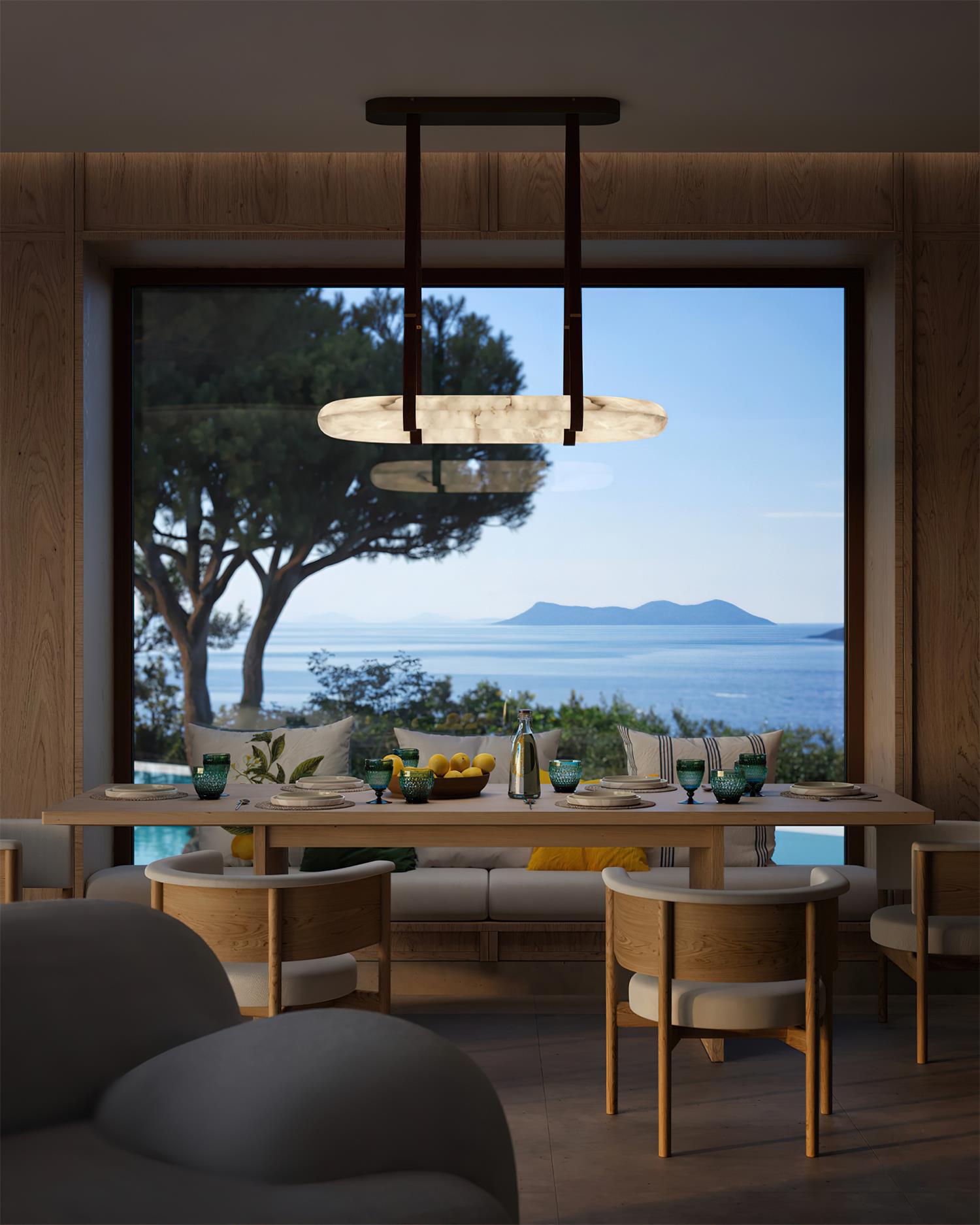 Kurve Chandelier Alabaster Ring Artificial leather - Letslighting